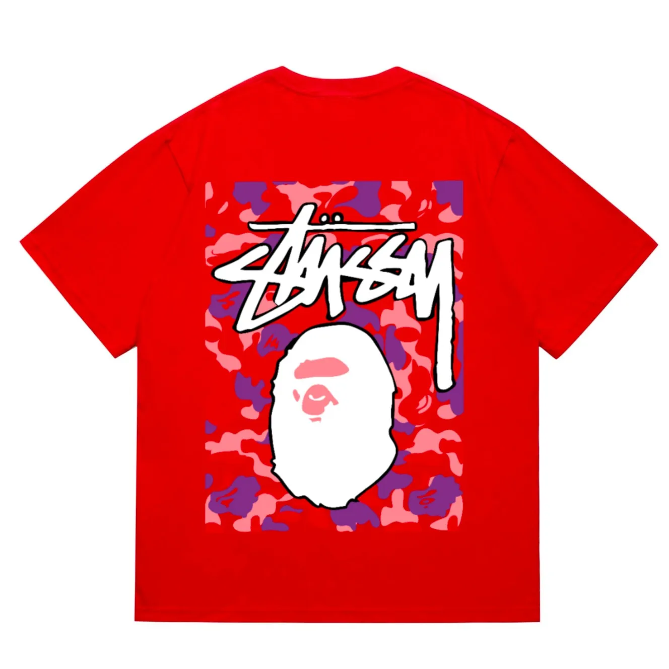 SC203#p110💰 (top version) BAPE×Stussy co-branded Stussy letter ape print T-shirt Made of 260 grams of high-quality high-weave pure cotton fabric, double yarn combed, soft texture without pilling, imported environmentally friendly printing glue, bright and three-dimensional pattern, quality 💥Same style for men and women, the upper body is fashionable Color: black red and white white red white pink white gray red white red red white black red black white red black Pink and black Gray red and black Red red black Size: S M L XL XXL