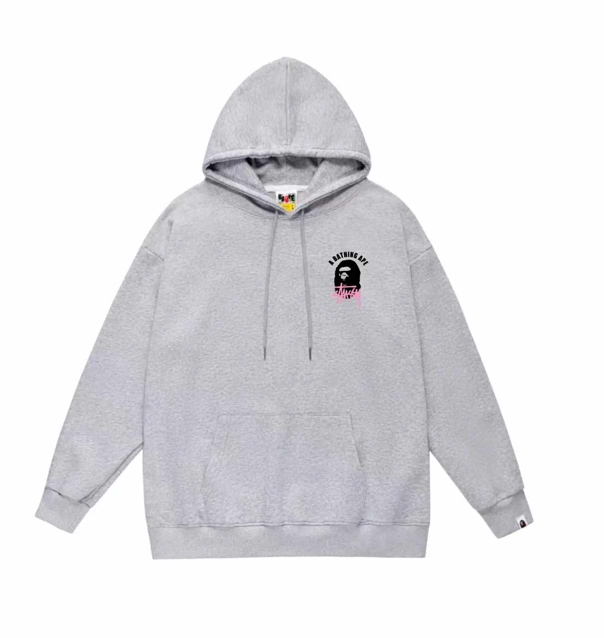 P160 model number SC807# terry 80 plus velvet 90 (top version) BAPE×STUSSY co-branded Stussy letter printed hooded sweatshirt Made of 380g large terry (drop shoulder large version) fabric, soft texture and no pilling Imported environmentally friendly printing glue The pattern is bright and three-dimensional Quality 💥Same style for men and women The upper body is trendy Color: black white gray Size: S M L XL XXL