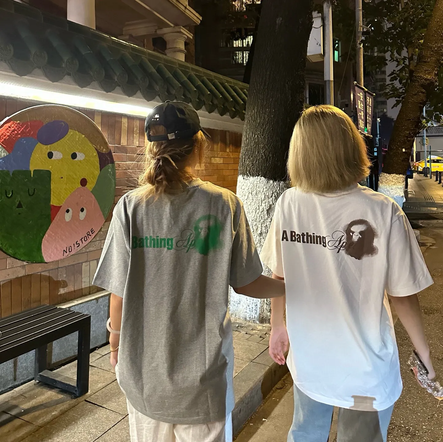 💰140 BAPE watermark pattern short-sleeved T-shirt 280g weight linen cotton fabric ZP version couple style: S-XXL [white gray]