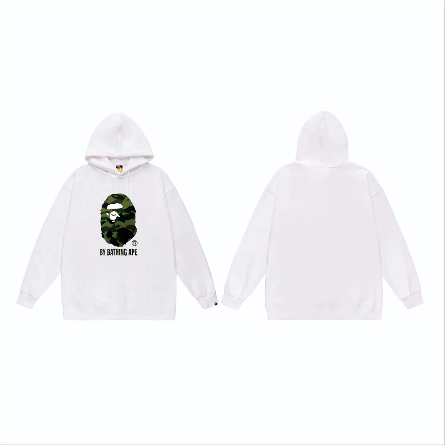 P160 model number SC860# terry 80 plus velvet 90 (top version) BAPE's classic great ape print camouflage hooded sweatshirt. Made of 380g large terry (drop shoulder large version) fabric. The texture is soft and does not pill. Imported environmentally friendly printing glue. The pattern is bright and three-dimensional. Quality💥Same style for men and women. The upper body is trendy. Color: black and yellow, white and yellow, gray and yellow, black and green, white and green, gray and green. Size: S M L XL XXL
