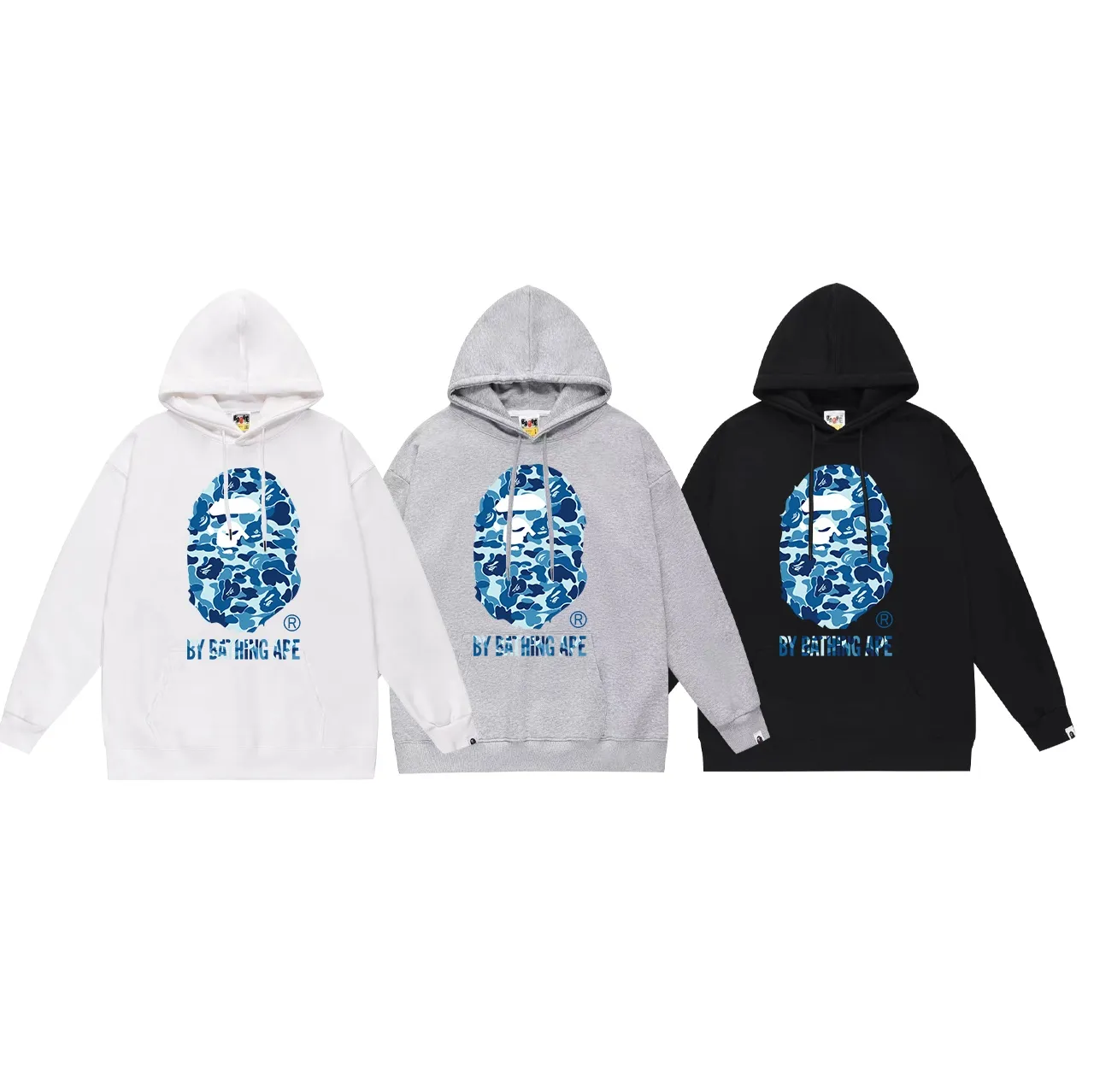 Model No. SC675# terry p160 plus velvet p180💰 (top version) BAPE camouflage ape head LOGO printed hooded sweatshirt. Made of 380g large terry 430g silver fox velvet (drop shoulder large version) fabric. The texture is soft and non-pilling. Imported environmentally friendly printing glue. The pattern is bright and three-dimensional. Quality💥Same style for men and women. The upper body is trendy. Color: black blue white blue gray blue Size: S M L XL XXL
