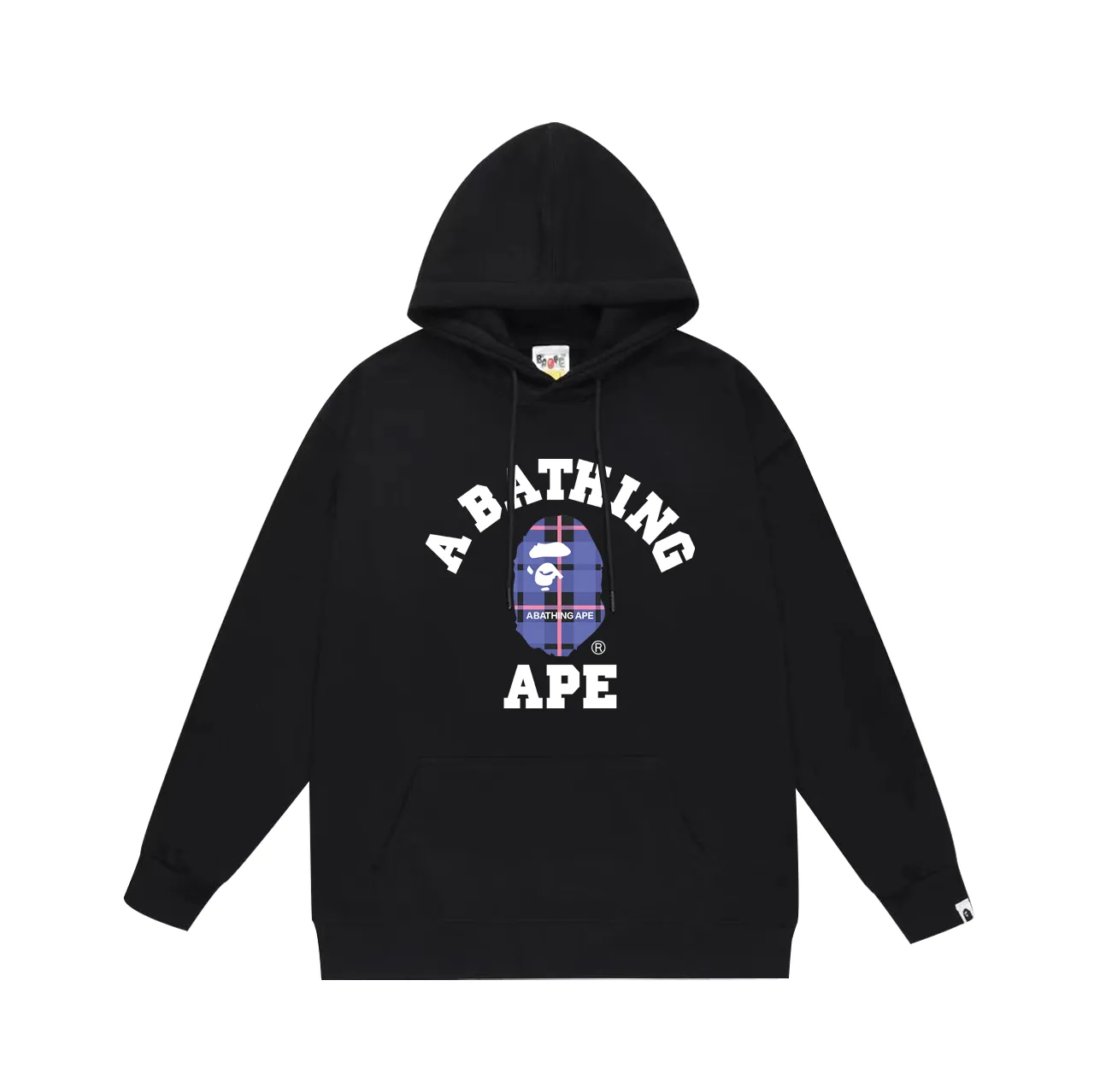P160 model number SC796# terry 80 plus velvet 90 (top version) BAPE ape man head classic letter plaid pattern printed hooded sweatshirt. Made of 380g large terry (drop shoulder large version) fabric. The texture is soft and non-pilling. Imported environmentally friendly printing glue. The pattern is bright and three-dimensional. Quality 💥Same style for men and women. The upper body is trendy. Color: black white gray Size: S M L XL XXL