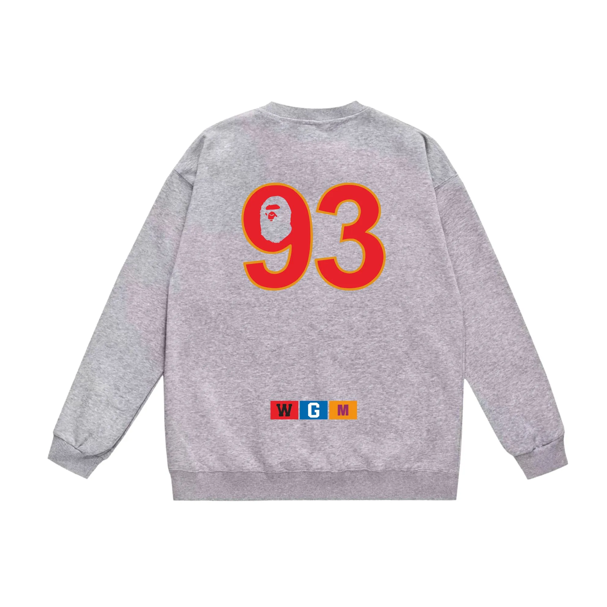 P150 model number SC530# terry 75 plus velvet 80 (top version) BAPE ape head WGM alphanumeric print pattern round neck sweatshirt Made of 350g large terry (drop shoulder large version) fabric, soft texture and no pilling Imported environmentally friendly printing glue The pattern is bright and three-dimensional Quality 💥Same style for men and women The upper body is trendy Color: black white gray Size: S M L XL XXL