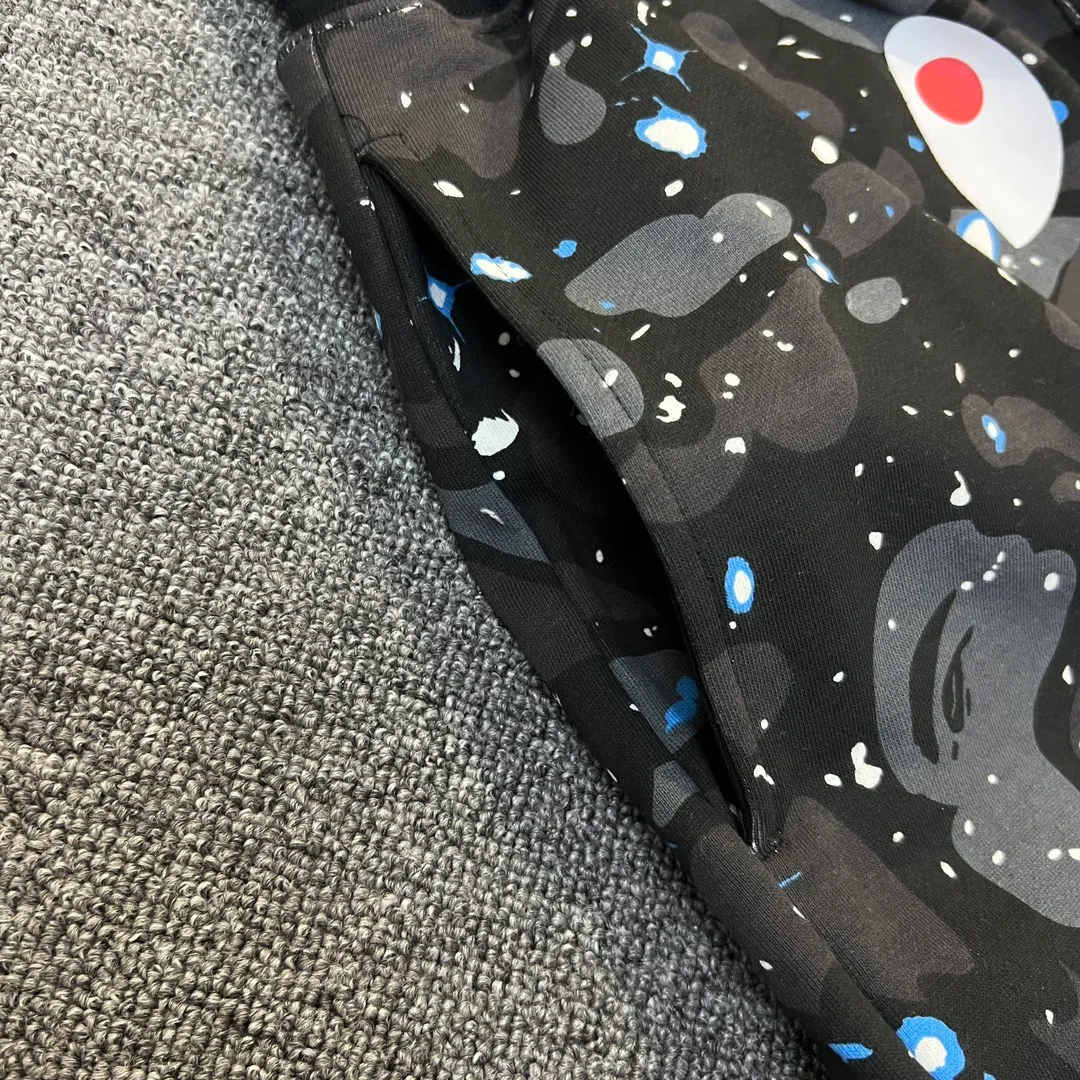 💰200 BAPE Space Camo Shark Short luminous starry sky camouflage shark shorts 380g pure cotton custom fabric ZP version Couple style: M—XXL [Black White]