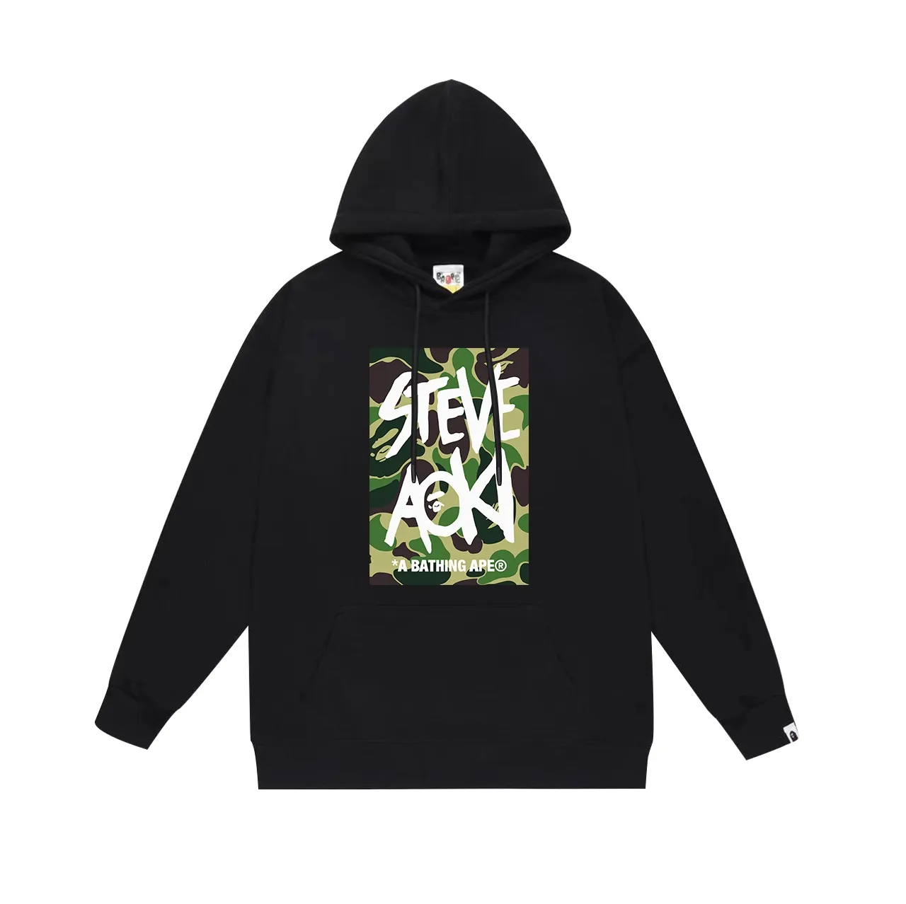 Model No. SC632#terry p160 plus velvet p180💰 (top version) BAPE✖️STEVE AOKI camouflage ape head double-sided printed hooded sweatshirt. Made of 380g large terry 430g silver fox velvet (drop shoulder large version) fabric. The texture is soft and non-pilling. Imported environmentally friendly printing glue. The pattern is bright and three-dimensional. Quality💥Same style for men and women. The upper body is trendy. Color: black white gray Size: S M L XL XXL