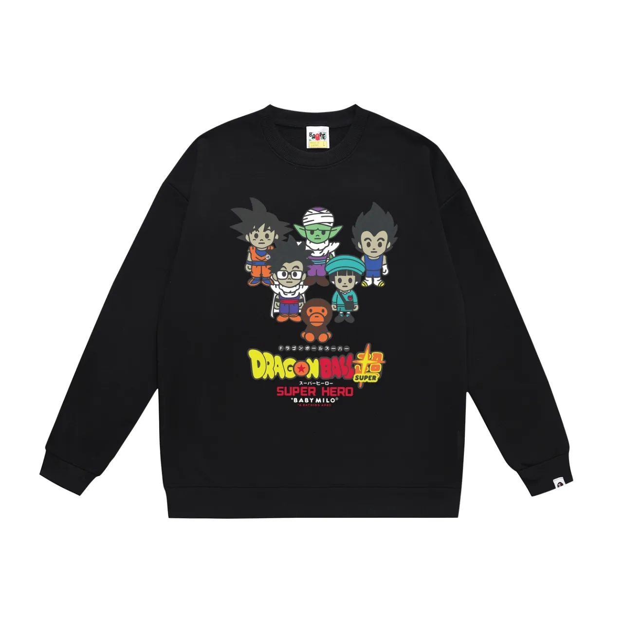 P150 model number SC485# terry 75 plus velvet 80 (top version) BAPE MILO × Dragon Ball Super SUPER HERO printed round neck sweatshirt Made of 350g large terry (drop shoulder large version) fabric, soft texture and no pilling Imported environmentally friendly printing glue The pattern is bright and three-dimensional Quality 💥Same style for men and women The upper body is trendy Color: black white gray Size: S M L XL XXL