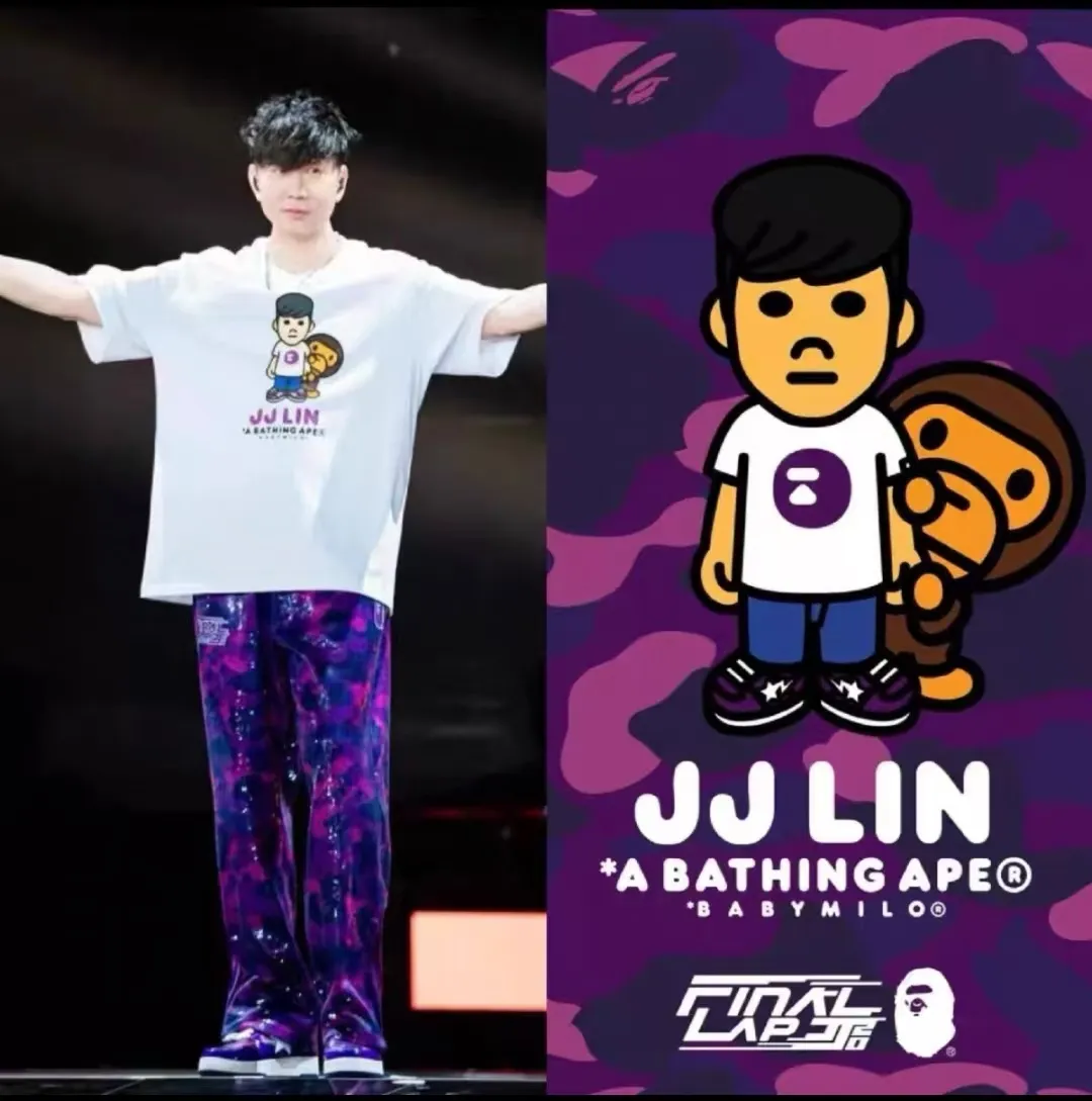 P110 001219 [Ready Stock] BAPE x JJ LIN Junjie Lin joint Milo character short-sleeved T-shirt tour concert same style for men and women code number smlxlxxl white