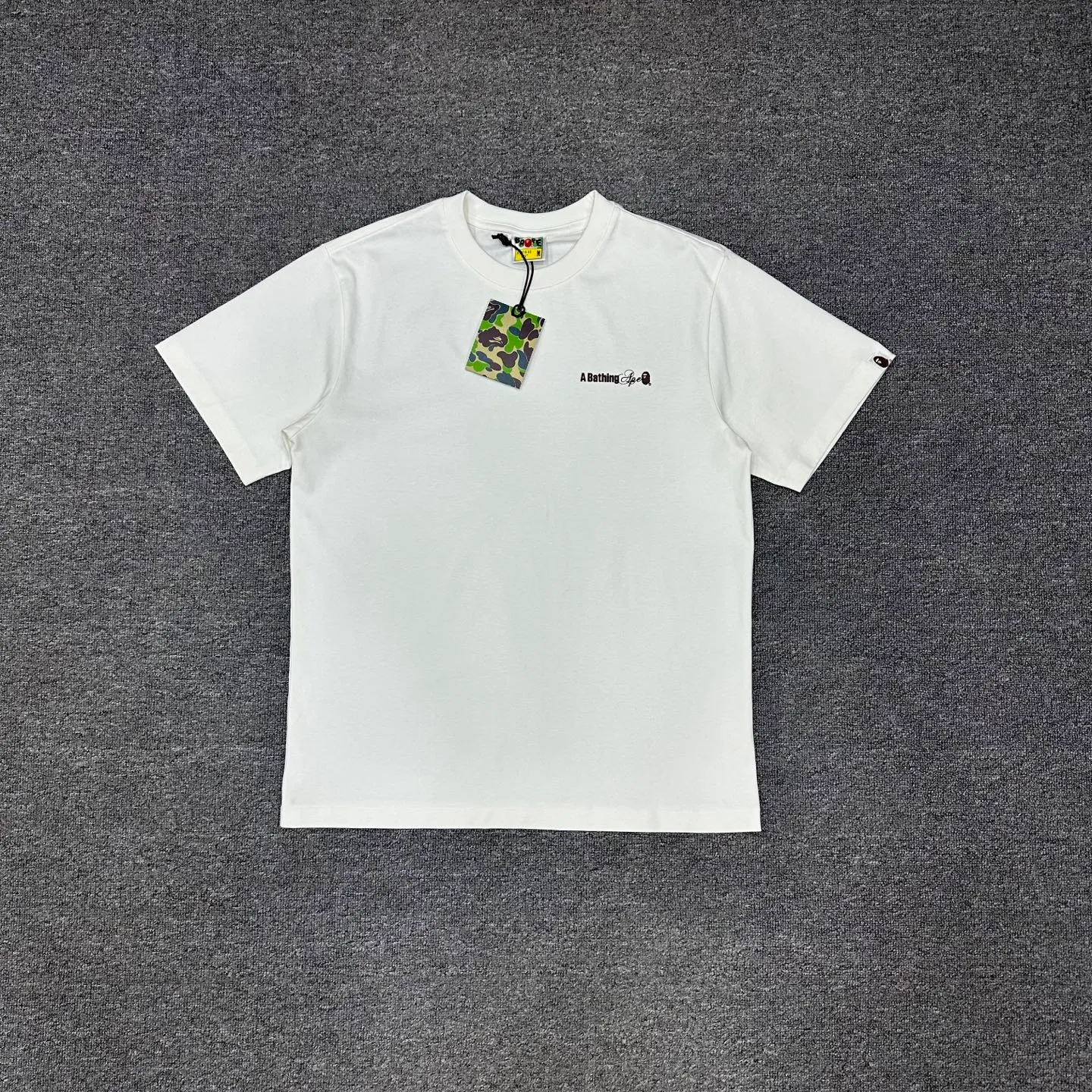 💰140 BAPE watermark pattern short-sleeved T-shirt 280g weight linen cotton fabric ZP version couple style: S-XXL [white gray]