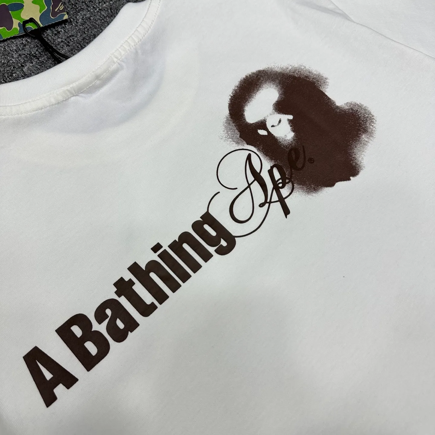 💰140 BAPE watermark pattern short-sleeved T-shirt 280g weight linen cotton fabric ZP version couple style: S-XXL [white gray]