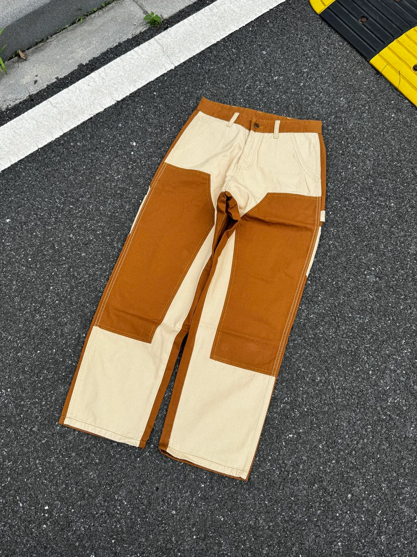 🅿️270 K077 Carhartt WIP 🍫Chocolate Carhartt double knee pants logging pants color matching cleanfit workwear loose straight trousers b01VIBE style Size: 28 30 32 34 36