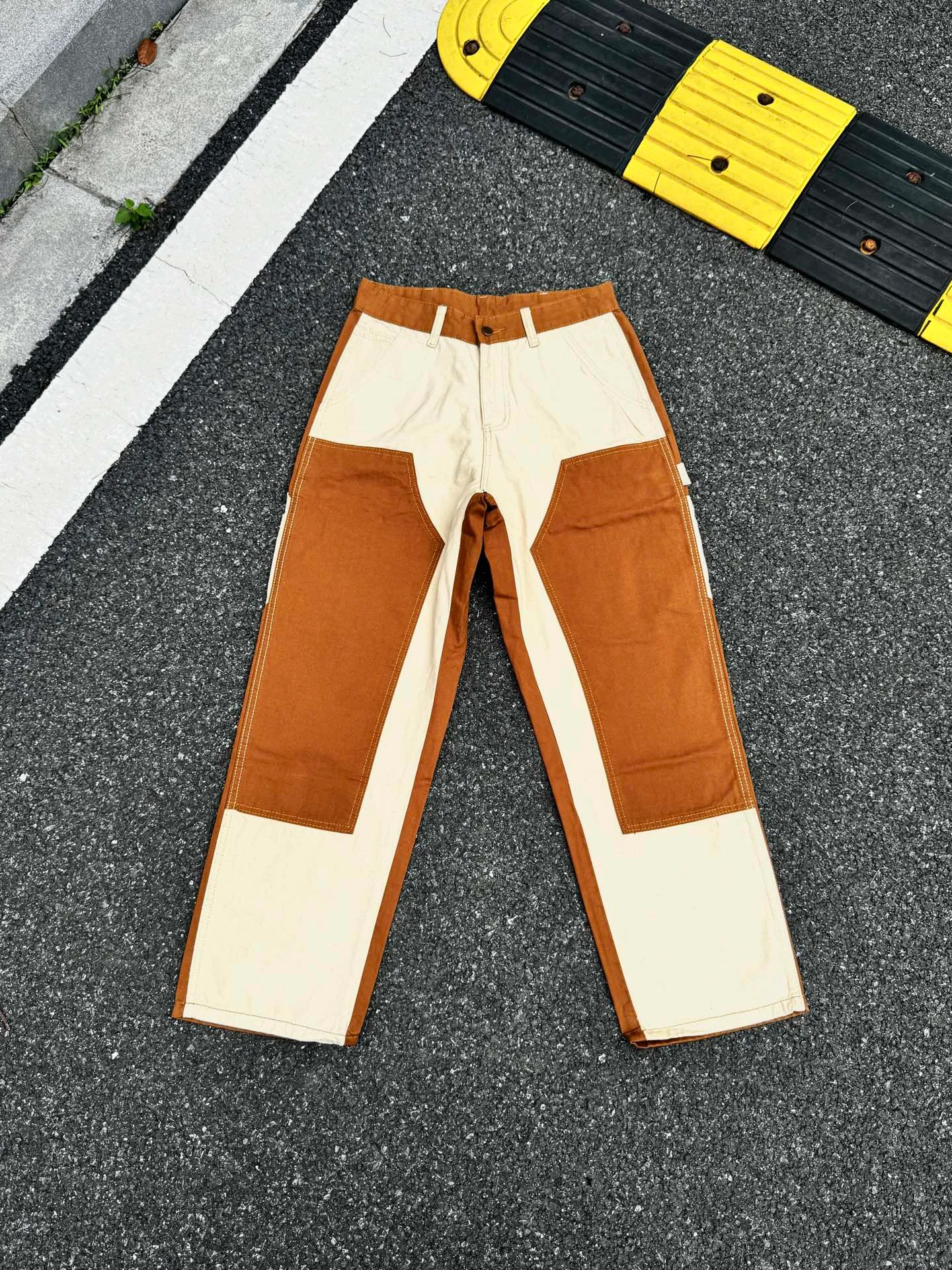 🅿️270 K077 Carhartt WIP 🍫Chocolate Carhartt double knee pants logging pants color matching cleanfit workwear loose straight trousers b01VIBE style Size: 28 30 32 34 36