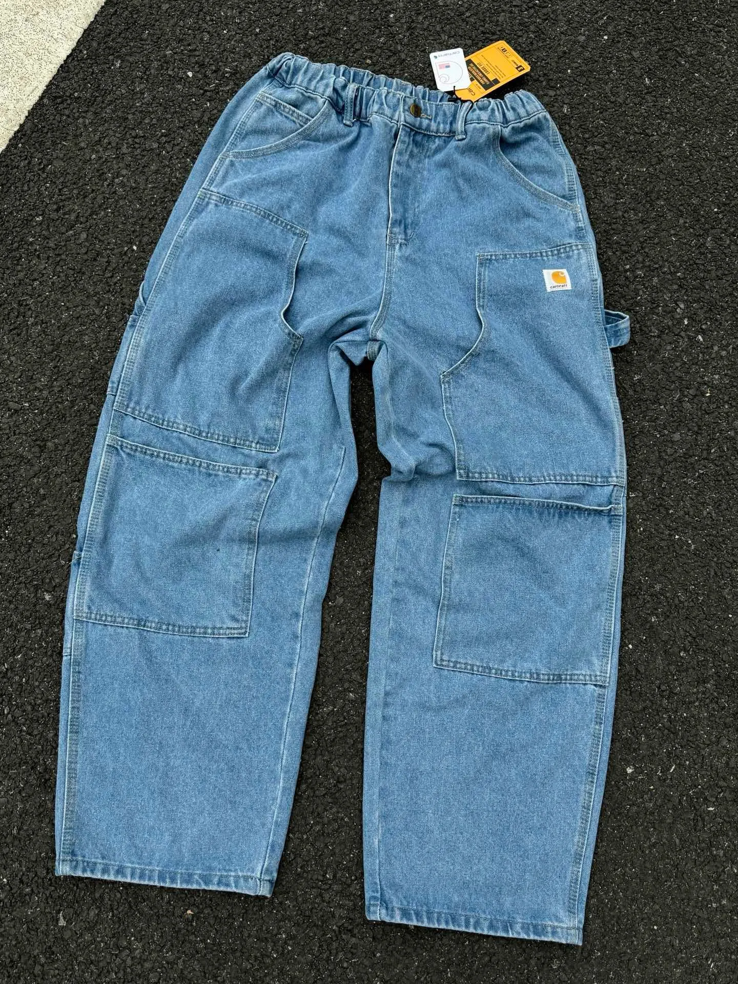 🅿️250 K034 Carhartt WIP Carhartt multi-pocket Japanese style workwear style Carhartt family joint series Carhartt deconstructed inverted double-knee jeans. Customized original logo buckle, YKK zipper fly, smooth and easy to pull! Many locations are reinforced with tacks, and the workmanship is solid! The overall tailoring adopts three-dimensional structure tailoring! Ergonomically designed, more flexible when wearing! The cut is streamlined and streamlined, allowing you to move flexibly with your body! Integrates functionality, beauty and durability! Suitable for business, travel, leisure and many other occasions! Straight fit Color: Blue Size: S-XXL