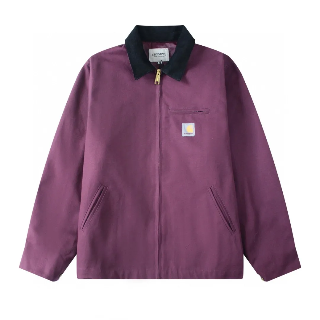 🅿️330 New: Style number: B123 Carhartt Wip Carhartt classic Detroit zipper jacket couple casual work jacket 1️⃣The fabric is made of new environmentally friendly twill fabric. The light wash feels and the color will look better with time. It is a very high-quality fabric!  2️⃣The workmanship details are perfectly controlled, the classic logo is embroidered on the chest, the corduroy lapel highlights the unique style, the customized gold zipper, and the gold buttons all have logos that become more unique as they wear out with use! 3️⃣ Suitable for daily wear and can be worn in various styles. It is a very versatile jacket for men and women! Color: black, yellow, purple Size: S, M, L, XL