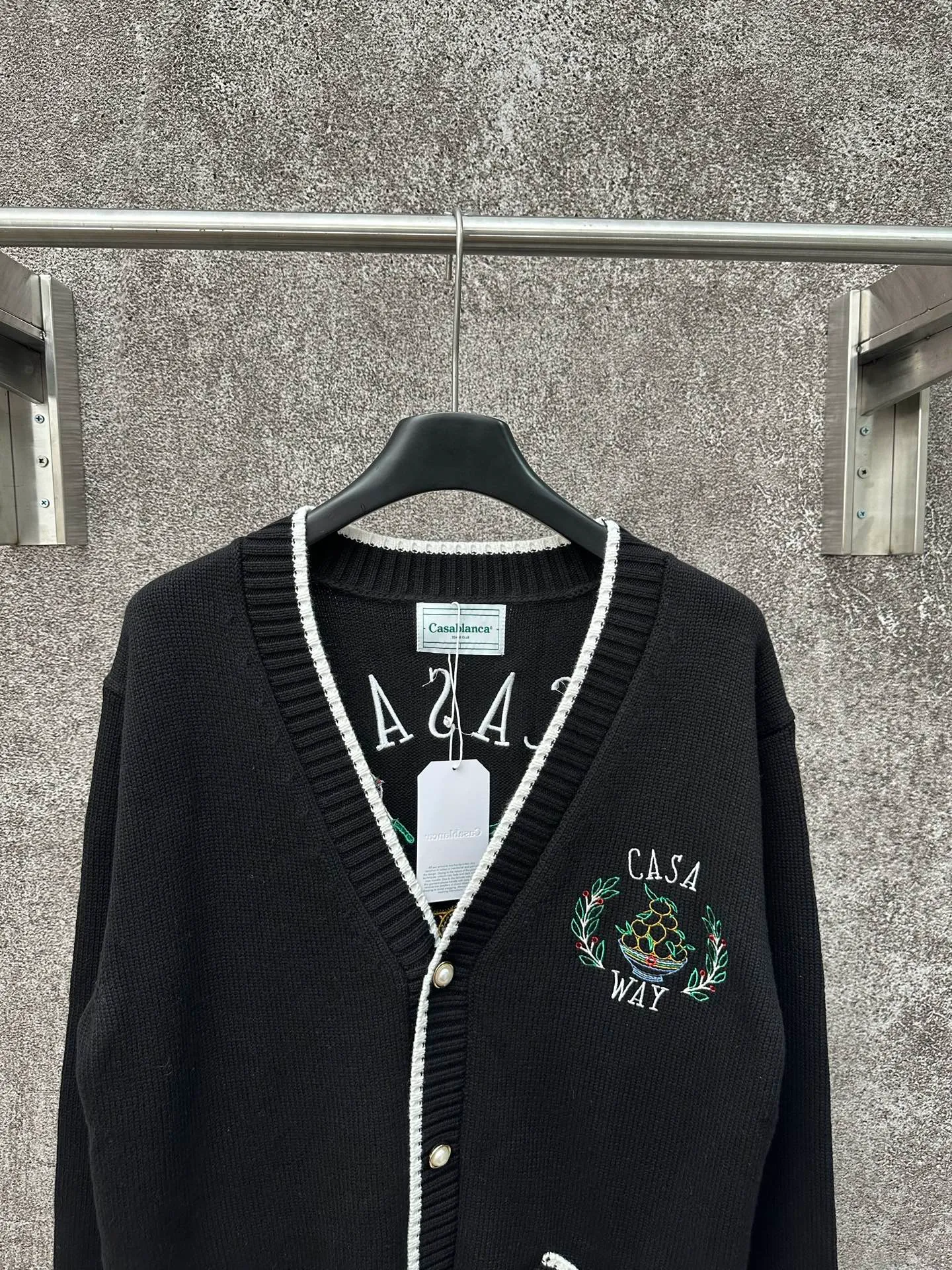 🅿️540 CASABLANCA Casablanca high version 2024SS letter embroidered knitted cardigan sweater, customized 100% imported machine high-density knitting, customized pearl buttons Size: S M L XL