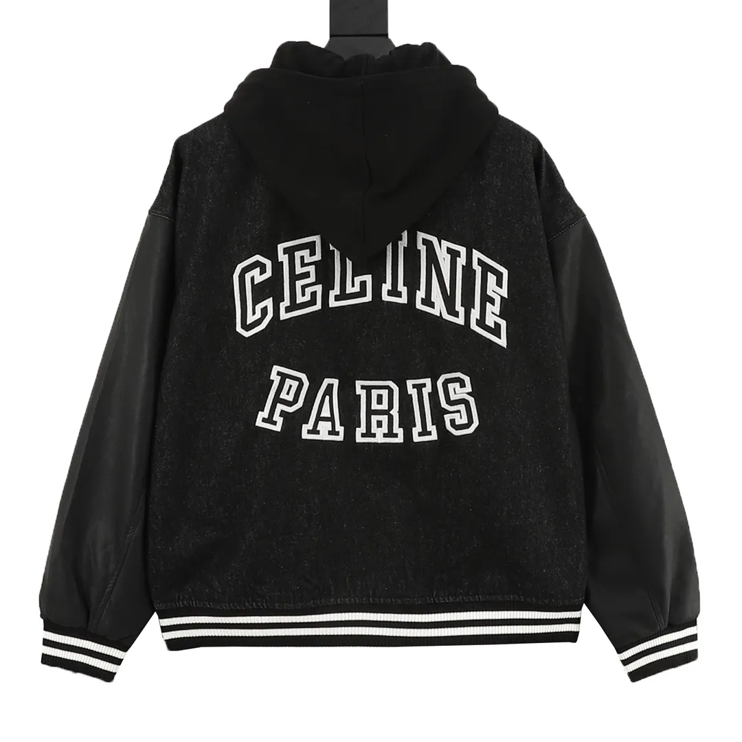 🅿️570 CELINE/CELINE's new hooded cotton jacket with embroidered letters. Custom-made high-quality brand-specific fabrics are developed and produced using original custom-dyed technical fabrics to create a glossy surface. The texture is very delicate and high-end. Large embroidered letters on the chest and back are highly iconic. Imported embroidery machines are used to produce a three-dimensional look and the interior is filled with high-quality velvet. Very warm, comfortable and not bloated. Complete with three-label hangtags. Size: XS-L