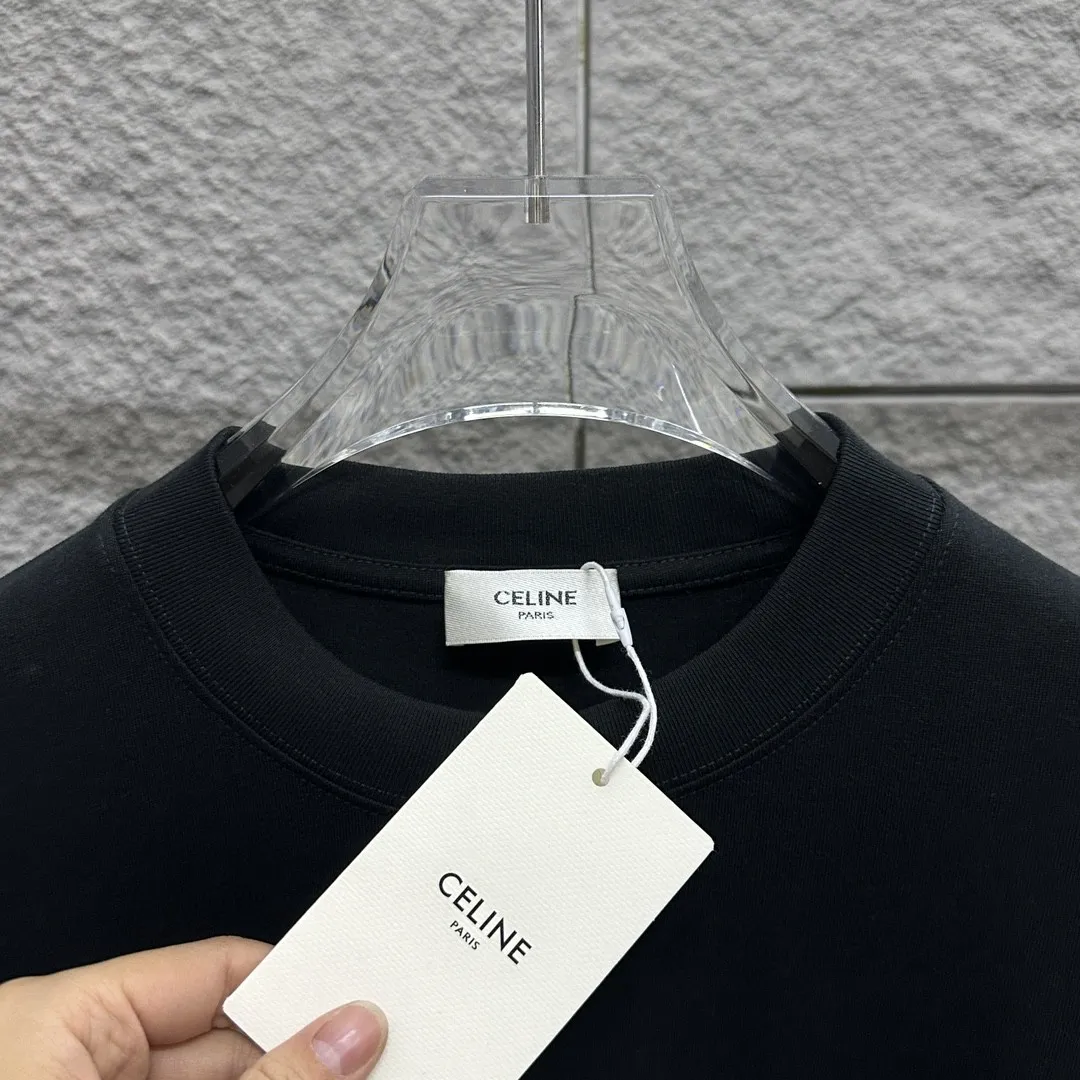 🅿️180 Celi* Celi Celin 2025 spring and summer style Simple letter flocking process personalized logo Customized double yarn plain cotton fabric Short-sleeved T-shirt Uniform for men and women Size: S (90-130 catties) M (120-150 catties) L (140-165 catties) XL (160-180 catties) XXL (180-210 pounds) Color: black white