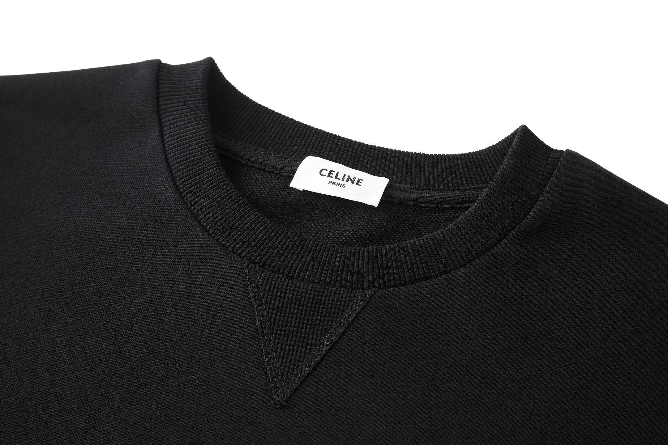 🅿️360 [Exclusive supply] Celine Arc de Triomphe embroidered round neck sweatshirt. The fabric is made of 380g pure cotton double-ply terry, the thread is matched with 2*2 double yarn thread, and the fabric is custom-woven from Xinjiang cotton. The craft embroidery uses 3D three-dimensional embroidery, and the embroidery pattern has clear lines and approximately 1,200 stitches. The triangle under the collar is spliced ​​with threads. Size:S-M-L-XL