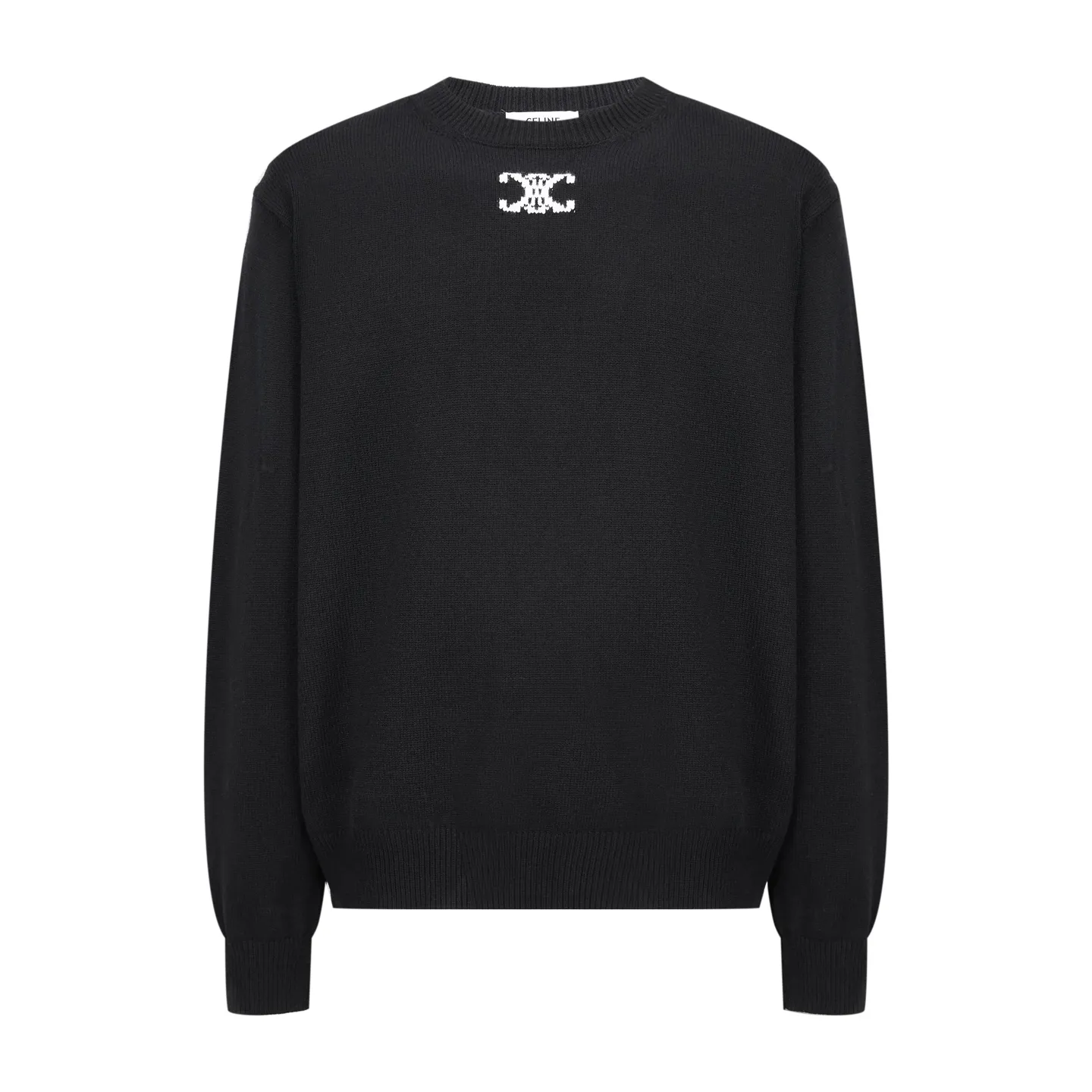 🅿️440 Celine Arc de Triomphe jacquard crew neck sweater (black) The fabric is made of 30% wool and 70% cotton. Partial intarsia craftsmanship, imported 12-knit fabric. The entire garment takes 120 minutes to complete. Garment washing - removal of wool impurities - color fixation - fixed version. This model is CELINE's 2026 new masterpiece. The chest is embellished with partial intarsia of the Arc de Triomphe, adding a new design style. Wool 30% 70% cotton yarn. Not machine washable - do not rinse. Size:S-M-L-XL