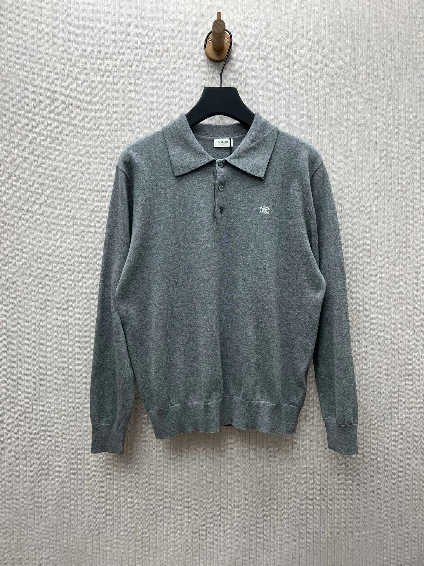 🅿️410 Celine 25ss new DRAWING series solid color POLO collar ribbed trim sweater Size: S.M.L.XL.
