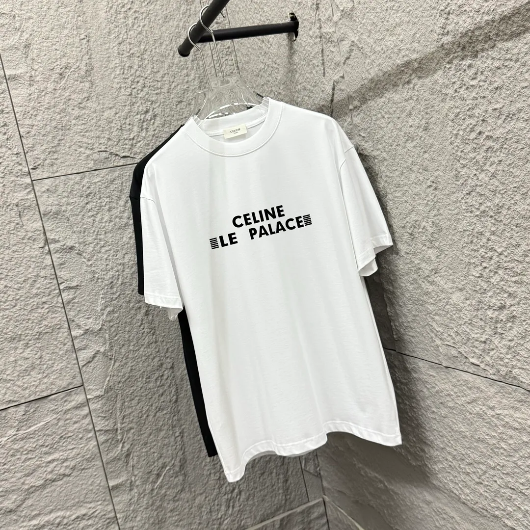 🅿️180 Celi*ne 2025 spring and summer style, simple letters, three-dimensional silicone technology, personalized logo, customized double yarn plain cotton fabric, short-sleeved T-shirt, same style for men and women. Size: S (90-130 catties) M (120-150 catties) L (140-165 catties) XL (160-180 catties) XXL (180-210 pounds) Color: black white