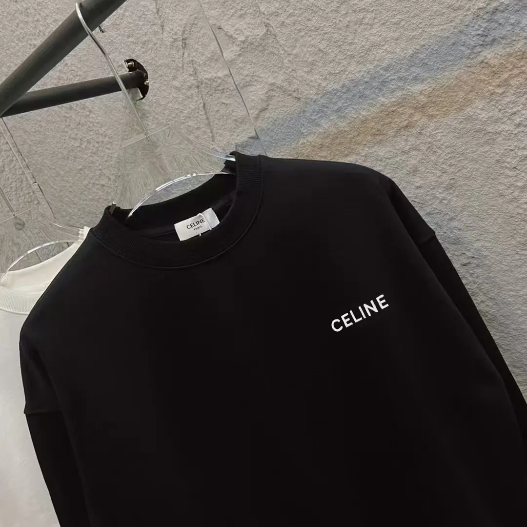 🅿️250 Celin* Celin 2025 early autumn and winter new style, simple personalized letter embroidery on the chest, long-sleeved sweatshirt, customized terry fabric, same style for men and women. Size: S M L XL XXL five codes. Color: black white