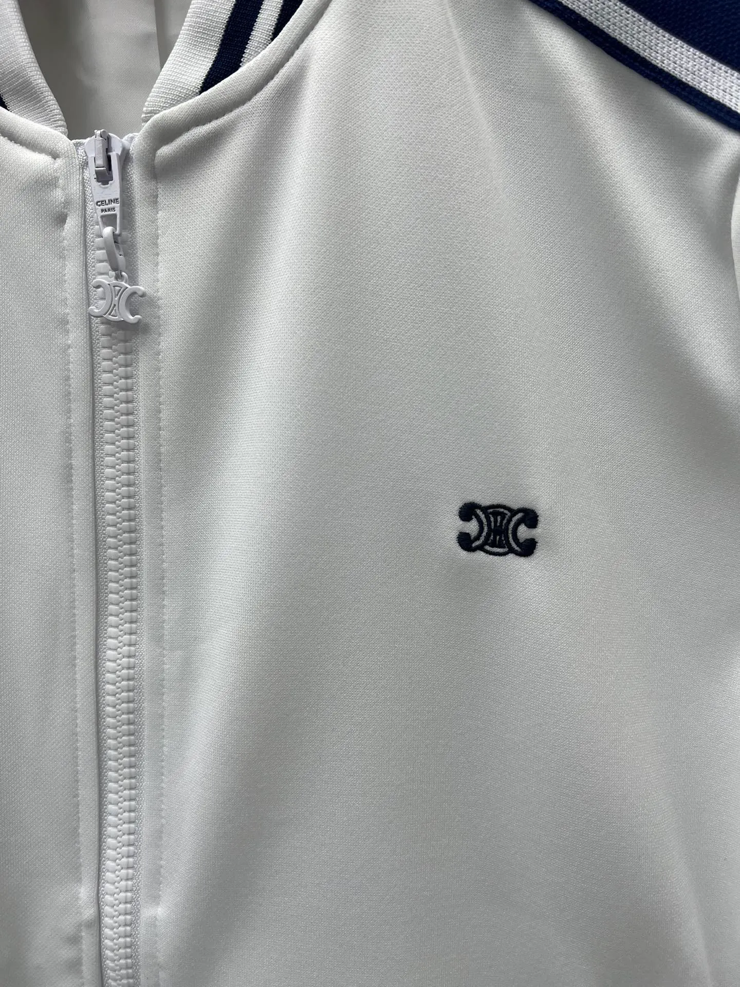 🅿️630 Celine 25ss new jersey baseball collar sports jacket women's fluorescent white high version code number: S.M.L.