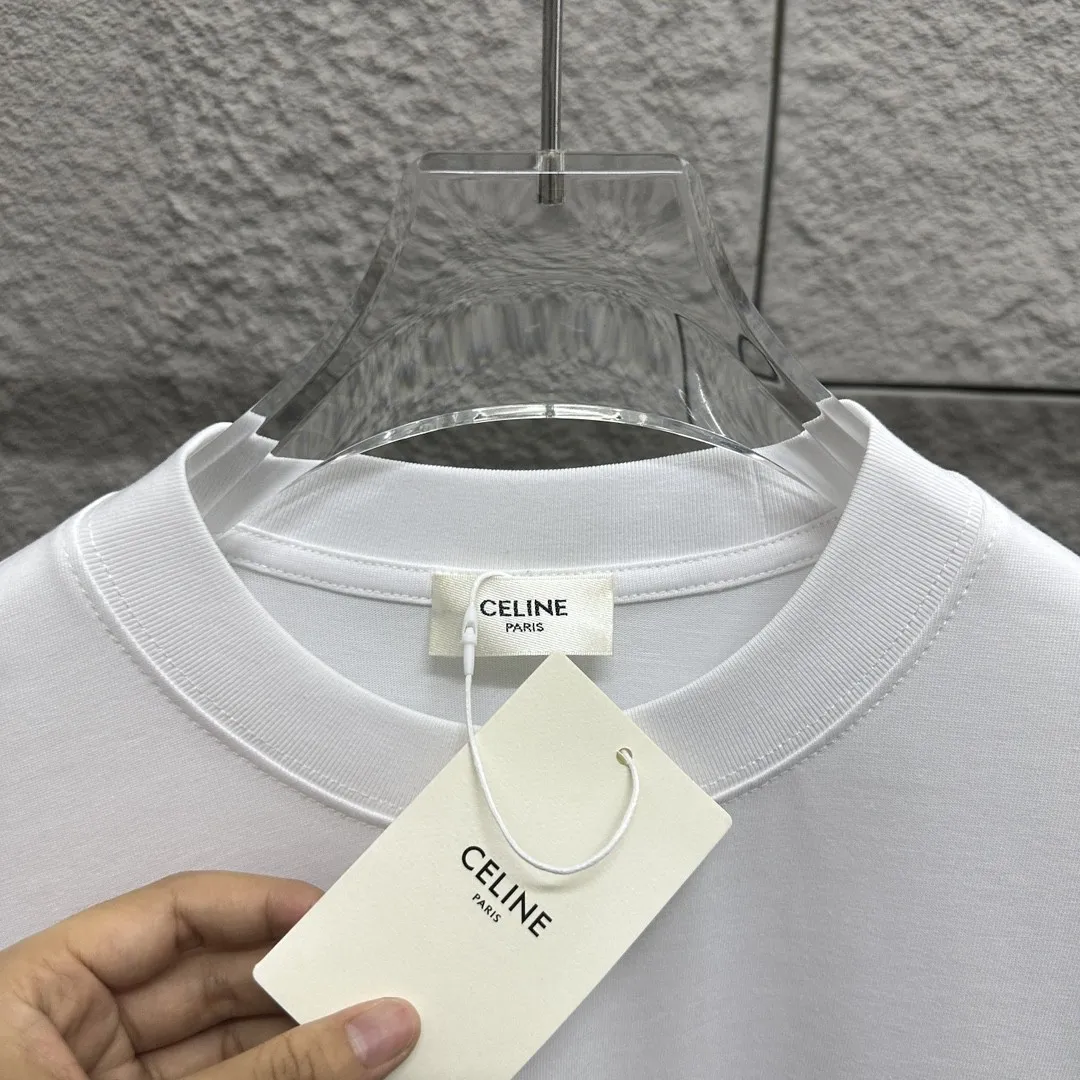 🅿️180 Celi* Celi Celin 2025 spring and summer style Simple large C letter flocking technology Personalized logo Customized double yarn plain cotton fabric Short-sleeved T-shirt Unisex Size: S (90-130 catties) M (120-150 catties) L (140-165 catties) XL (160-180 catties) XXL (180-210 pounds) Color: black white