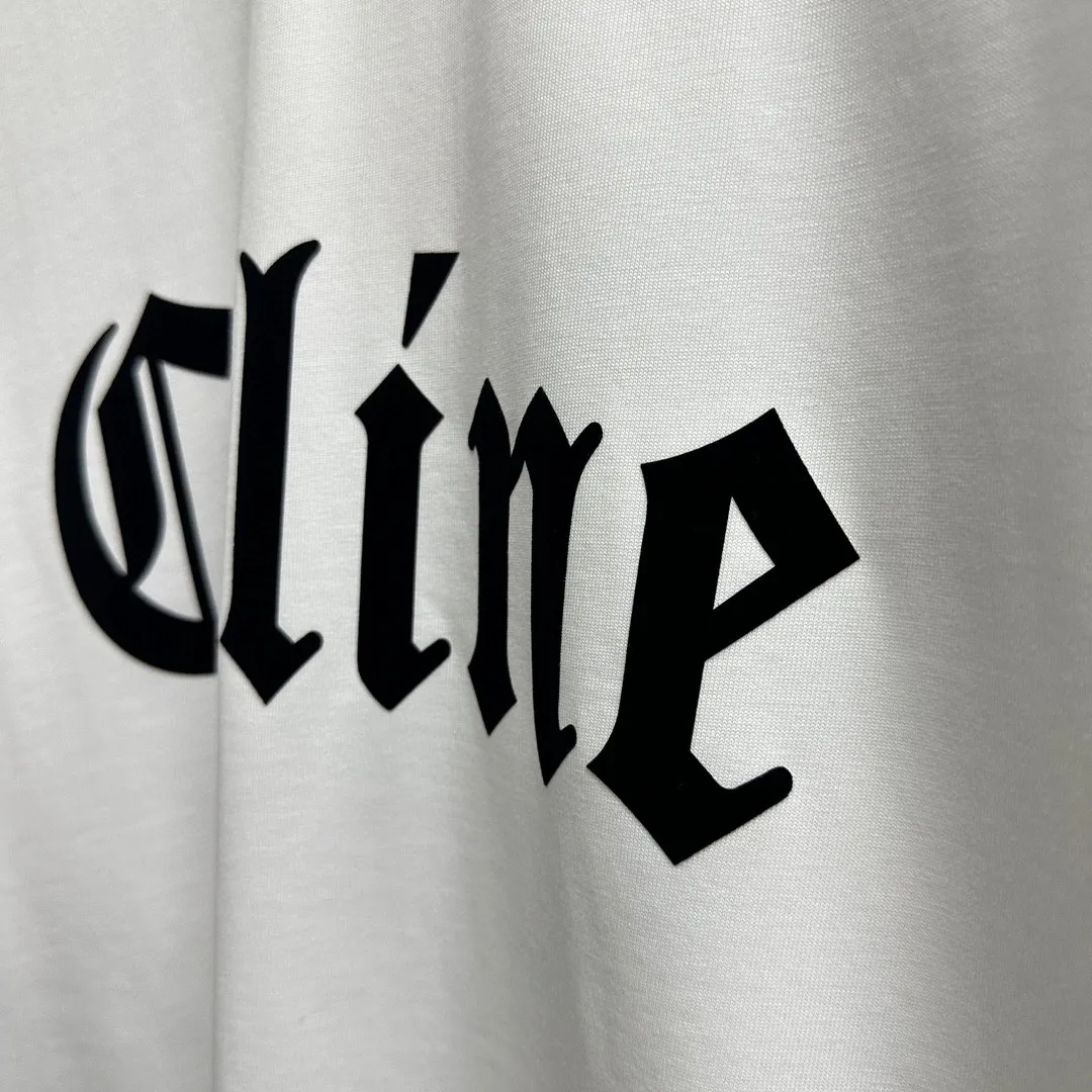 🅿️180 Celi* Celi Celin 2025 spring and summer style Simple large C letter flocking technology Personalized logo Customized double yarn plain cotton fabric Short-sleeved T-shirt Unisex Size: S (90-130 catties) M (120-150 catties) L (140-165 catties) XL (160-180 catties) XXL (180-210 pounds) Color: black white