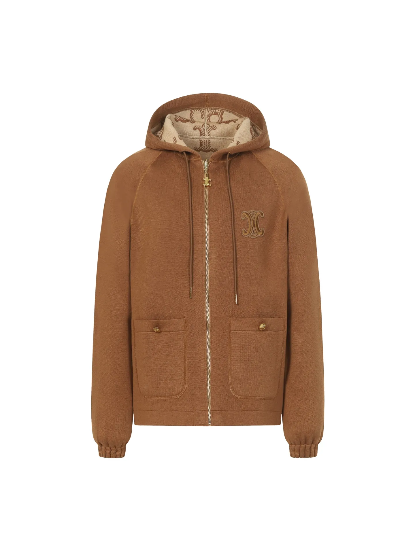 🅿️610 [Women's Style] CELINE/Celine's new autumn and winter reversible hooded jacket is fashionable and versatile. The soft fabric ensures comfort. It is visually simple and advanced, and does not choose style. It adopts a hooded design with an adjustable hood to suit different head sizes. The zipper is easy to open and close, making it easy to put on and take off every day. Color: Brown/White Size: S M L