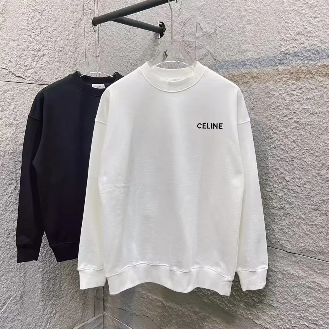 🅿️250 Celin* Celin 2025 early autumn and winter new style, simple personalized letter embroidery on the chest, long-sleeved sweatshirt, customized terry fabric, same style for men and women. Size: S M L XL XXL five codes. Color: black white