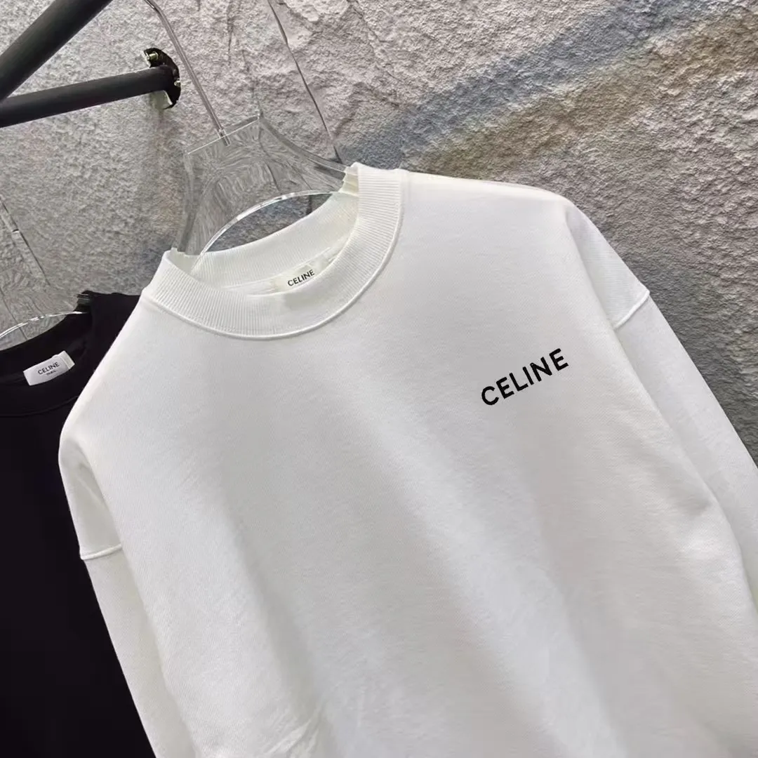 🅿️250 Celin* Celin 2025 early autumn and winter new style, simple personalized letter embroidery on the chest, long-sleeved sweatshirt, customized terry fabric, same style for men and women. Size: S M L XL XXL five codes. Color: black white