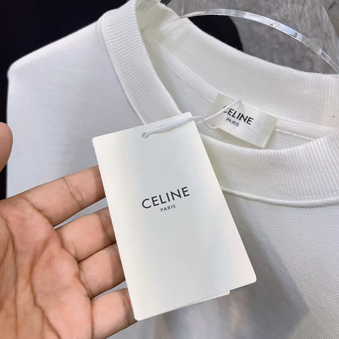 🅿️250 Celin* Celin 2025 early autumn and winter new style, simple personalized letter embroidery on the chest, long-sleeved sweatshirt, customized terry fabric, same style for men and women. Size: S M L XL XXL five codes. Color: black white