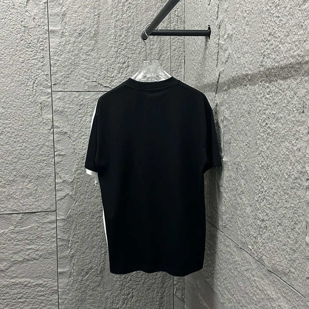 🅿️180 Celi*ne Celin Celin 2025 spring and summer style simple letters flocking technology personalized logo customized double yarn plain cotton fabric short-sleeved T-shirt for men and women size: S (90-130 catties) M (120-150 catties) L (140-165 catties) XL (160-180 catties) XXL (180-210 pounds) Color: black white