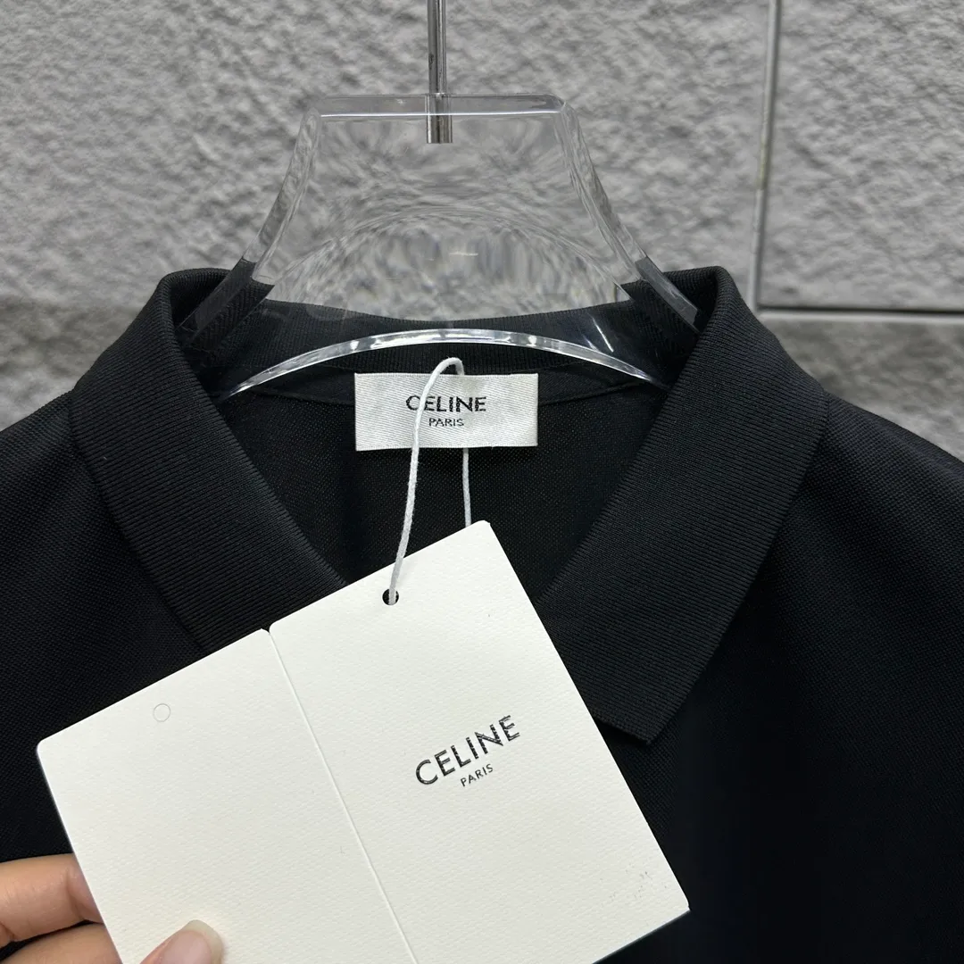 🅿️180 CELIN* Selin* short-sleeved POLO 2025 spring and summer new style, simple small embroidered pique fabric, short-sleeved polo stand-up collar, same style for men and women Size: M L XL 2XL 3XL Color: black white
