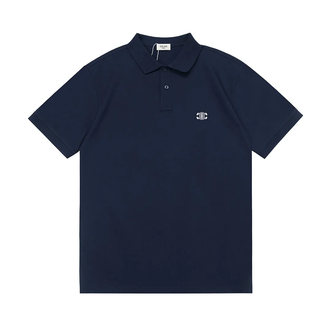 🅿️190 Celine 2025 new model Arc de Triomphe logo embroidery, same style for men and women, casual polo shirt ·Customized pique cotton fabric ·Imported Tajima machine embroidery technology ·Collar label, hangtag, main mark and three labels complete Color: dark blue Size: M-XXXL