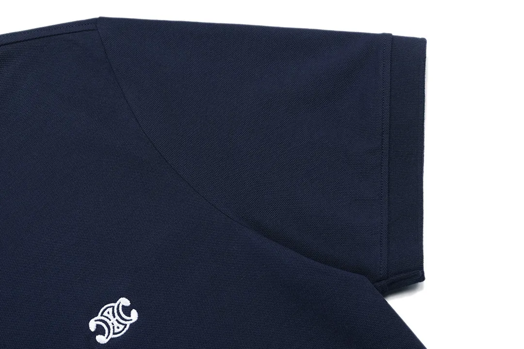 🅿️190 Celine 2025 new model Arc de Triomphe logo embroidery, same style for men and women, casual polo shirt ·Customized pique cotton fabric ·Imported Tajima machine embroidery technology ·Collar label, hangtag, main mark and three labels complete Color: dark blue Size: M-XXXL