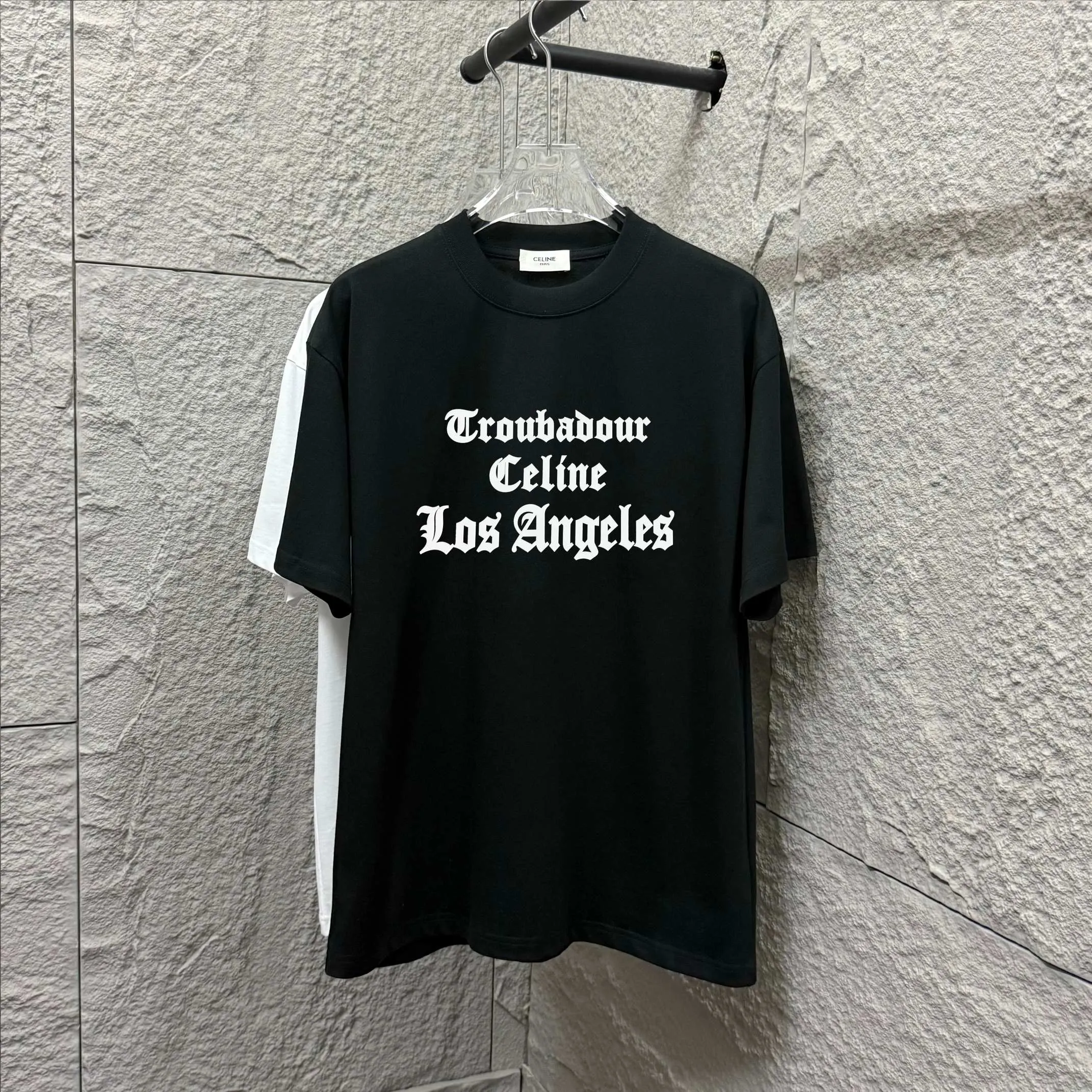 🅿️180 Celi*ne Celin Celin 2025 spring and summer style simple letters three-dimensional foaming process personalized logo customized double yarn plain cotton fabric short-sleeved T-shirt for men and women. Size: S (90-130 catties) M (120-150 catties) L (140-165 catties) XL (160-180 catties) XXL (180-210 pounds) Color: black white