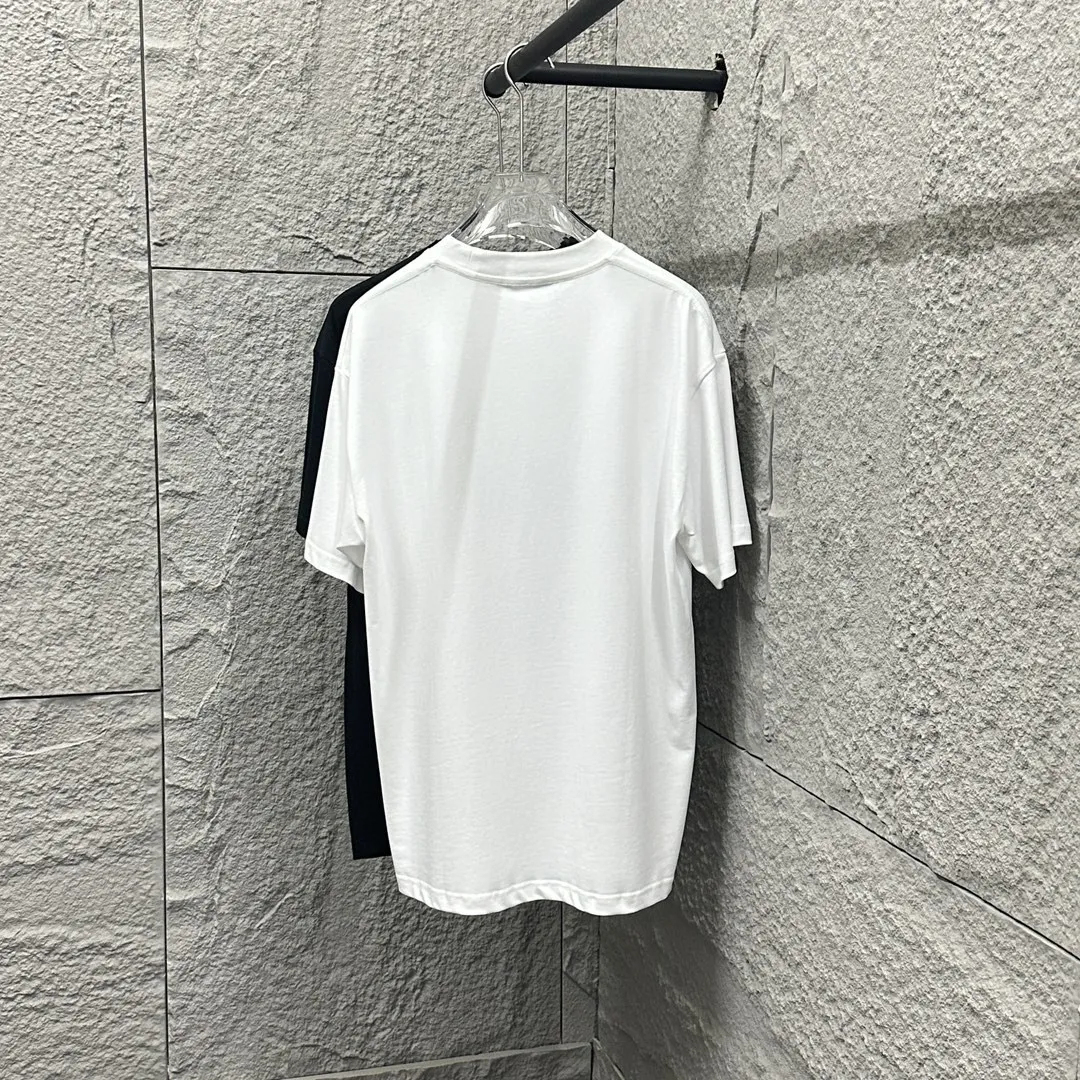🅿️180 Celi*ne Celin Celin 2025 spring and summer style simple letters flocking technology personalized logo customized double yarn plain cotton fabric short-sleeved T-shirt for men and women size: S (90-130 catties) M (120-150 catties) L (140-165 catties) XL (160-180 catties) XXL (180-210 pounds) Color: black white