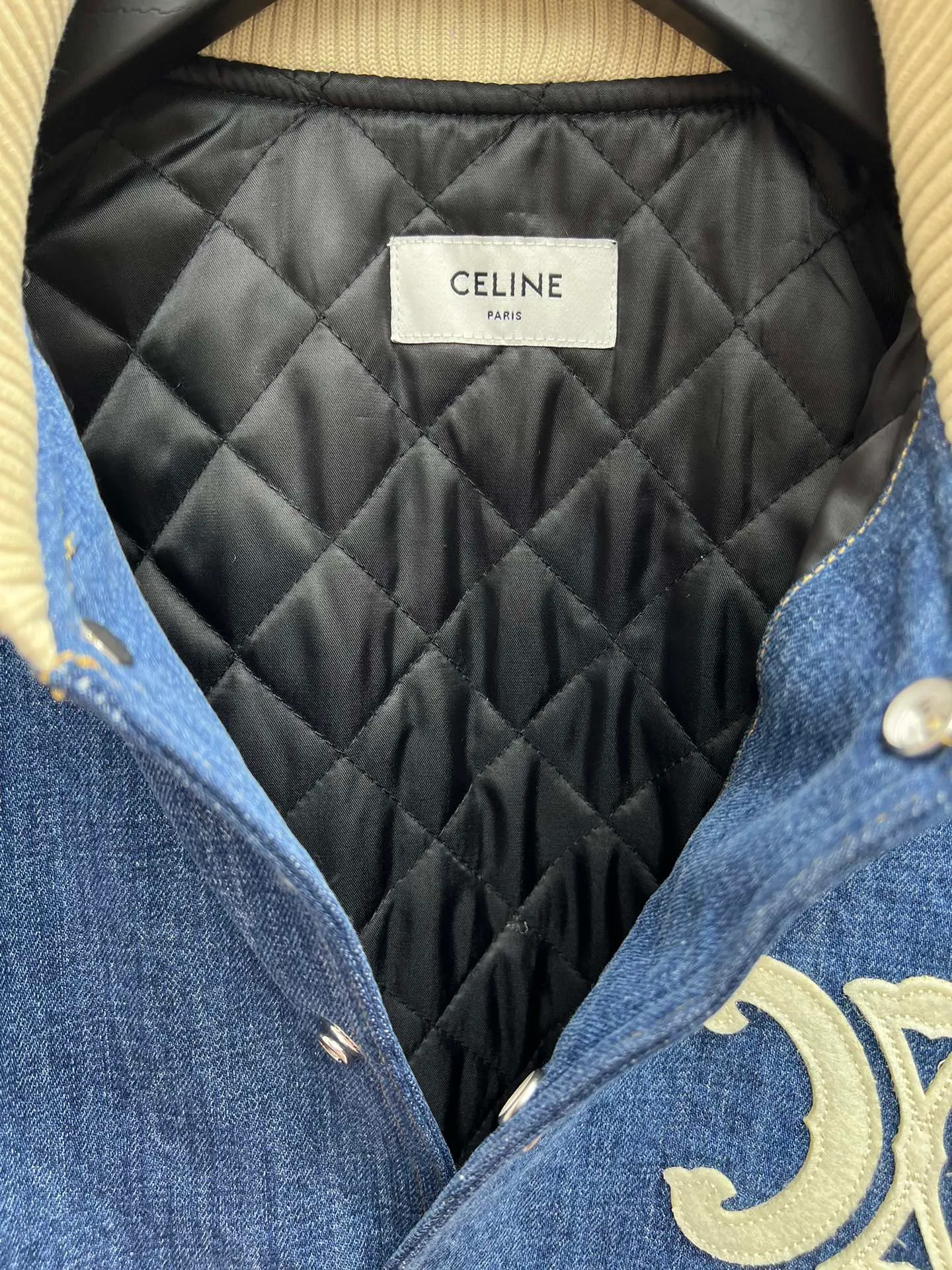 🅿️750 Celine 25ssTRIOMPHE TRAIL washed denim loose baseball jacket high version code number: S.M.L.XL.