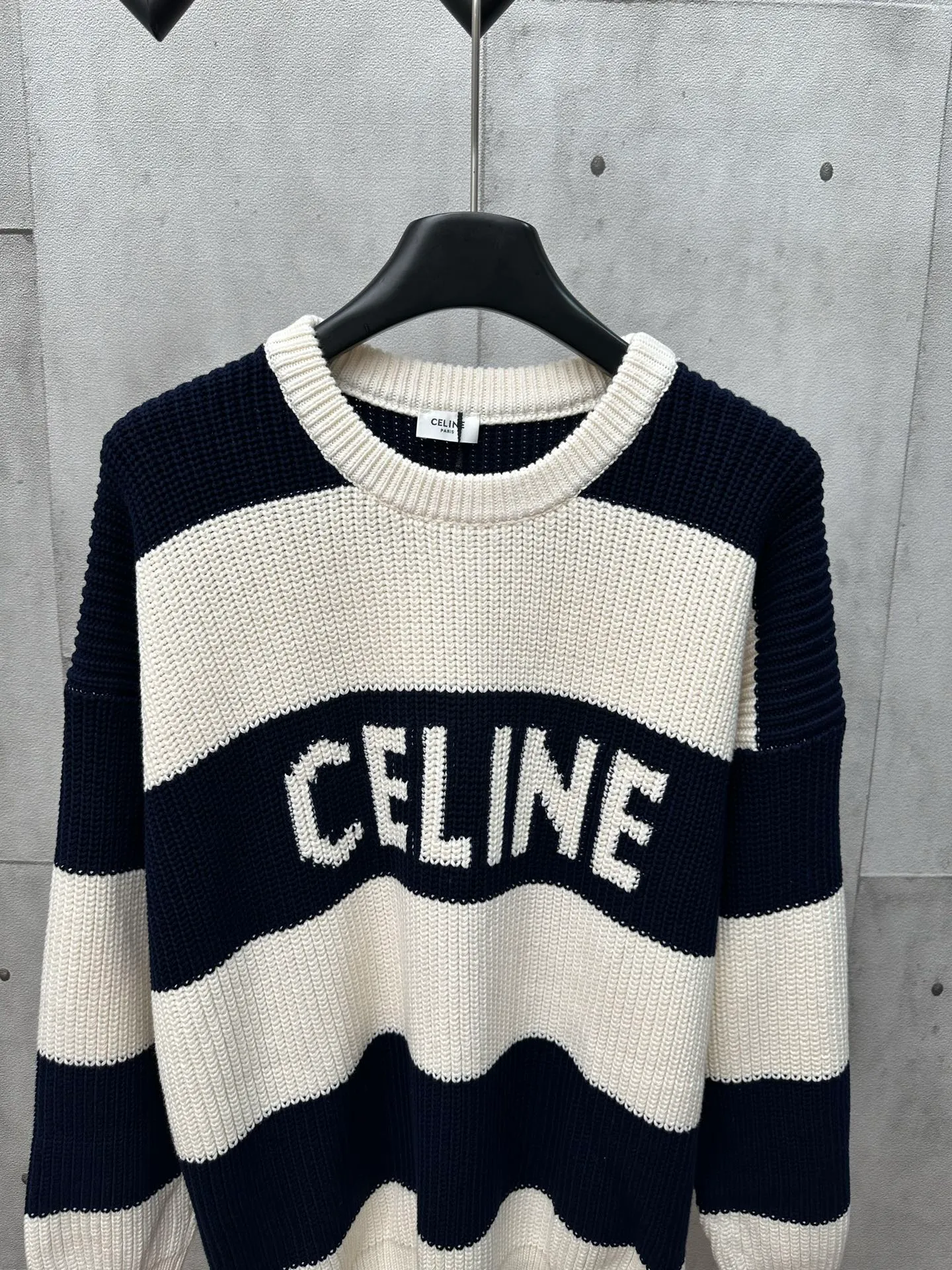 🅿️520 Celine 25SS autumn and winter new dark blue striped intarsia sweater Size: S M L
