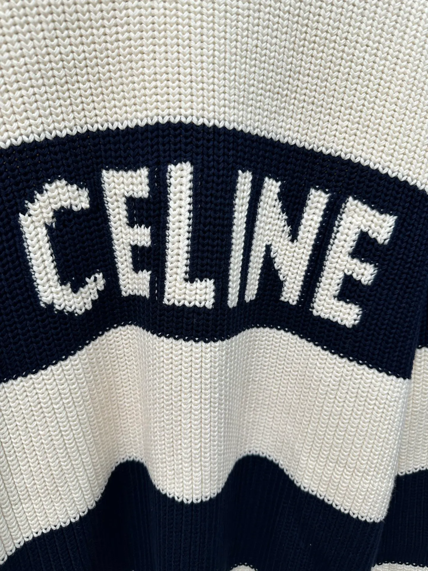 🅿️520 Celine 25SS autumn and winter new dark blue striped intarsia sweater Size: S M L