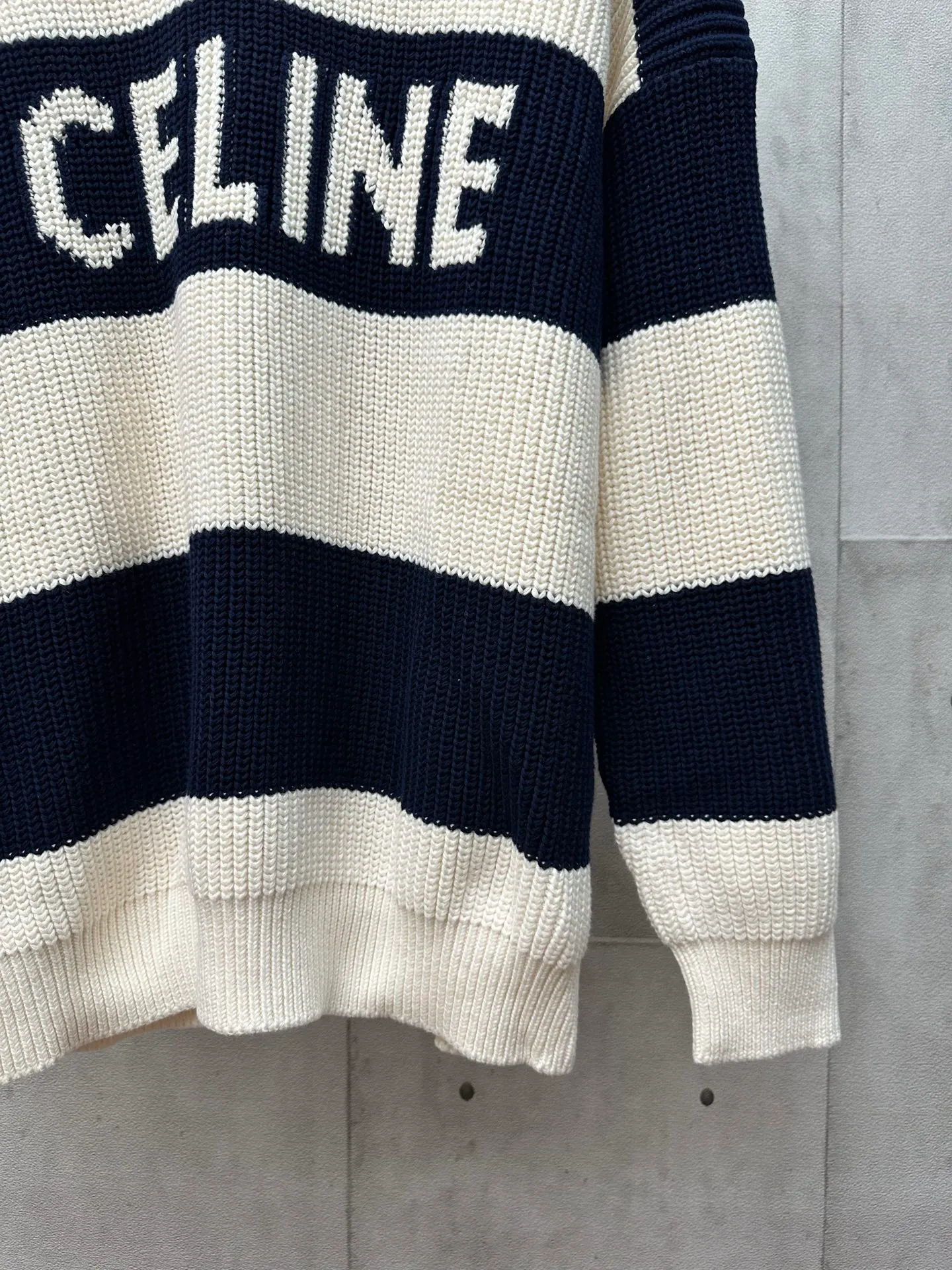 🅿️520 Celine 25SS autumn and winter new dark blue striped intarsia sweater Size: S M L