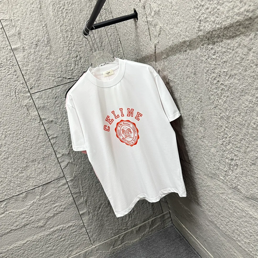 🅿️190 Celi* Celine 2025 spring and summer style Simple letter flocking process personalized logo Customized double yarn plain cotton fabric Short-sleeved T-shirt Unisex Size: S (90-130 catties) M (120-150 catties) L (140-165 catties) XL (160-180 catties) XXL (180-210 catties) Color: black white light pink
