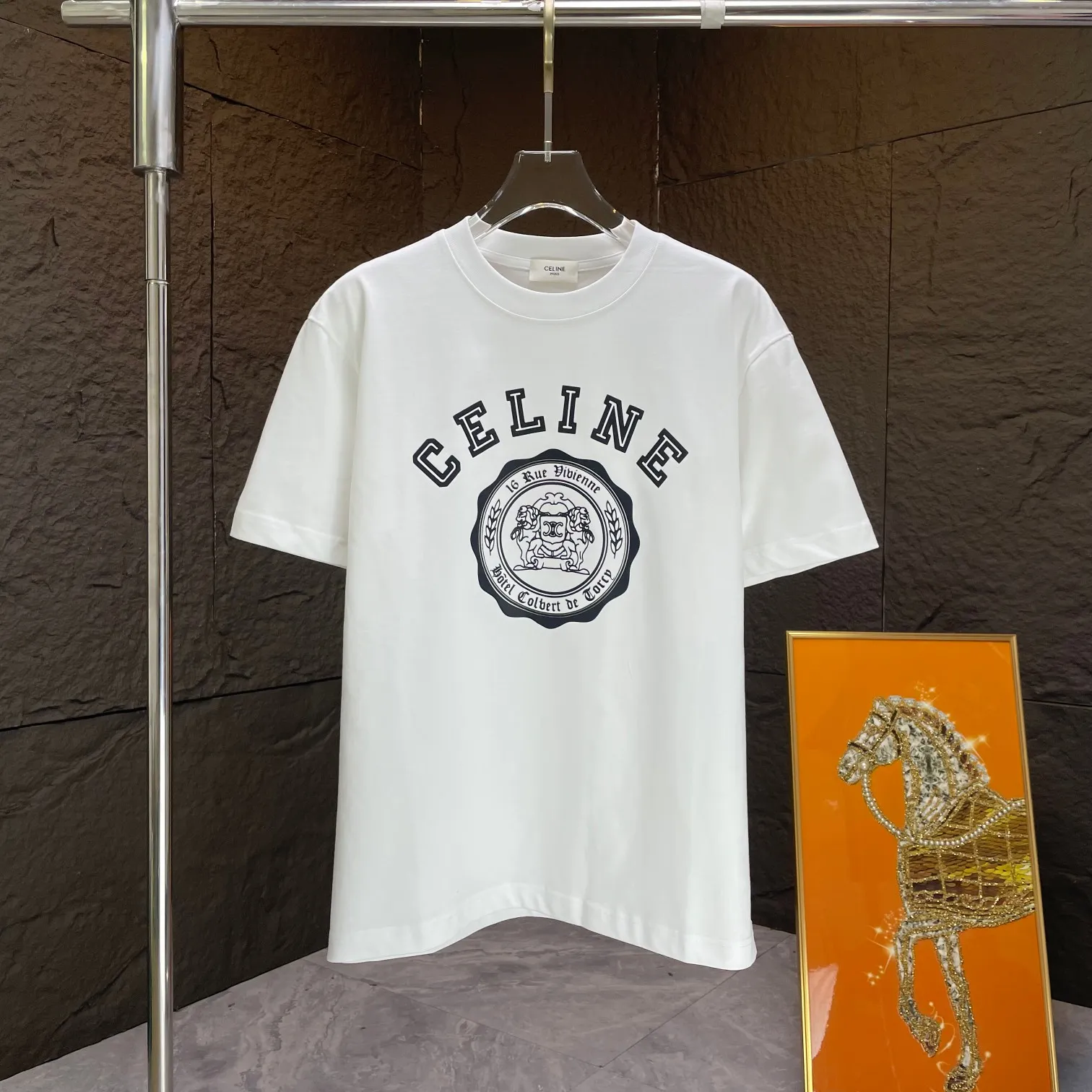 🅿️170 CELIN* 2025 spring and summer new short-sleeved T-shirt heavy cotton letter print color: black white code number: S M L XL XXL