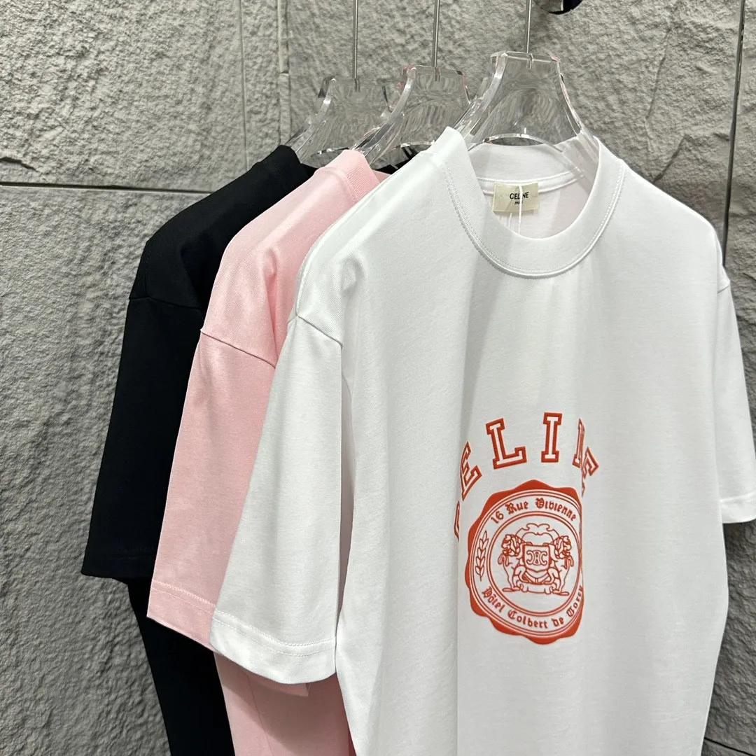 🅿️180 Celi* Celi Celin 2025 spring and summer style Simple letter flocking process personalized logo Customized double yarn plain cotton fabric Short-sleeved T-shirt Uniform for men and women Size: S (90-130 catties) M (120-150 catties) L (140-165 catties) XL (160-180 catties) XXL (180-210 pounds) Color: black white