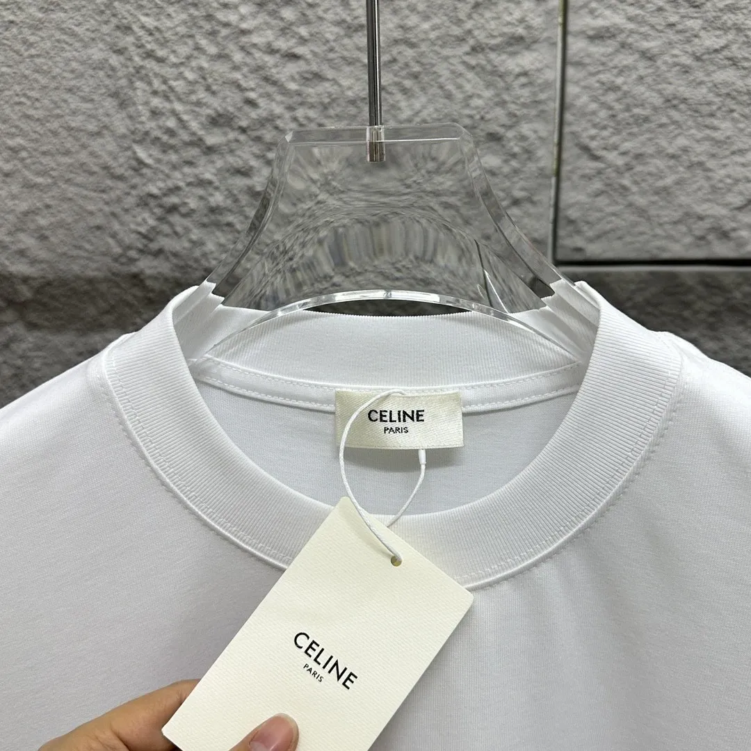 🅿️180 Celi* Celi Celin 2025 spring and summer style Simple letter flocking process personalized logo Customized double yarn plain cotton fabric Short-sleeved T-shirt Uniform for men and women Size: S (90-130 catties) M (120-150 catties) L (140-165 catties) XL (160-180 catties) XXL (180-210 pounds) Color: black white