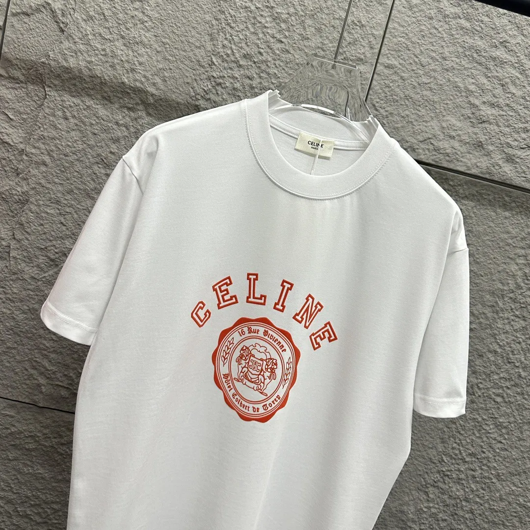 🅿️180 Celi* Celi Celin 2025 spring and summer style Simple letter flocking process personalized logo Customized double yarn plain cotton fabric Short-sleeved T-shirt Uniform for men and women Size: S (90-130 catties) M (120-150 catties) L (140-165 catties) XL (160-180 catties) XXL (180-210 pounds) Color: black white