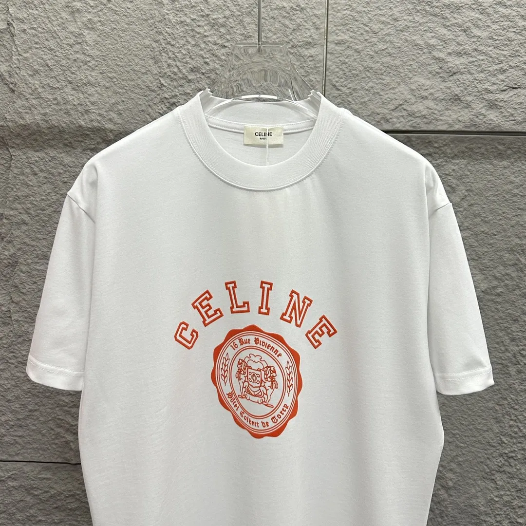 🅿️180 Celi* Celi Celin 2025 spring and summer style Simple letter flocking process personalized logo Customized double yarn plain cotton fabric Short-sleeved T-shirt Uniform for men and women Size: S (90-130 catties) M (120-150 catties) L (140-165 catties) XL (160-180 catties) XXL (180-210 pounds) Color: black white
