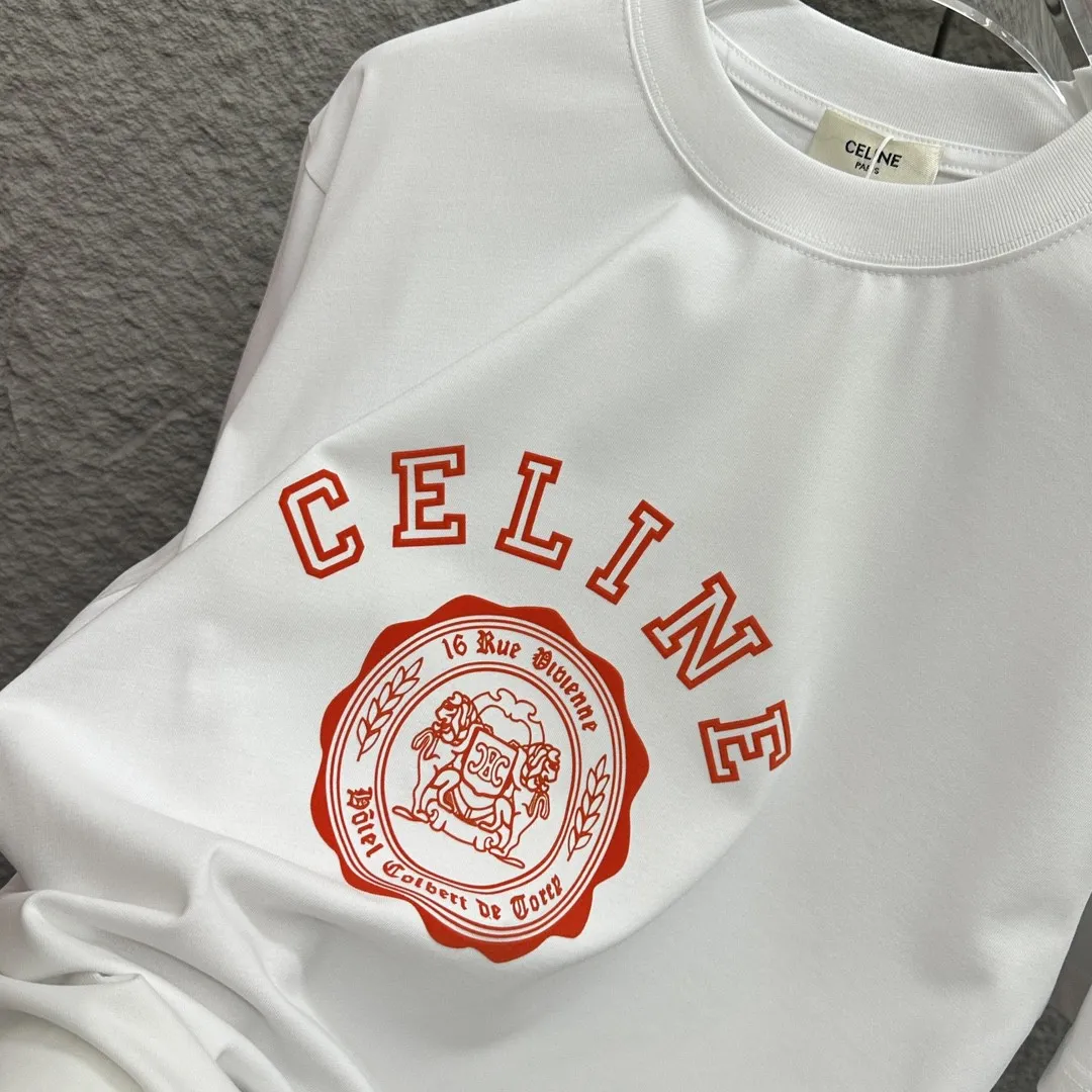 🅿️180 Celi* Celi Celin 2025 spring and summer style Simple letter flocking process personalized logo Customized double yarn plain cotton fabric Short-sleeved T-shirt Uniform for men and women Size: S (90-130 catties) M (120-150 catties) L (140-165 catties) XL (160-180 catties) XXL (180-210 pounds) Color: black white