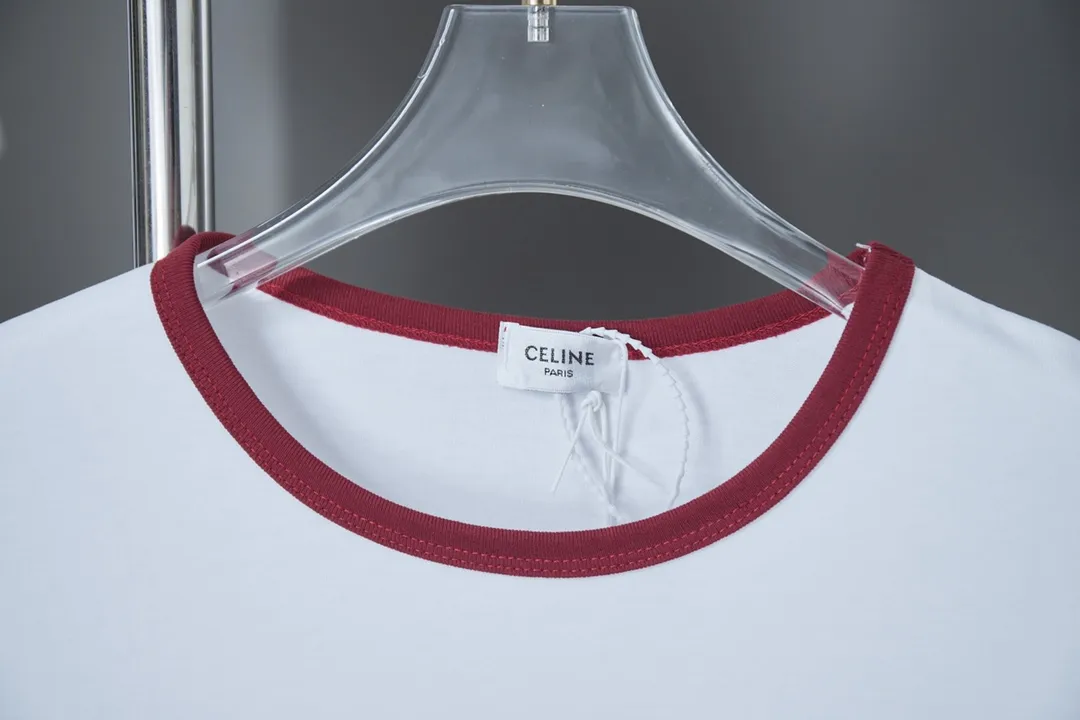 🅿️170 CELIN* 25SS early spring new style, letter printed short sleeves, light luxury, essential item for daily commuting for men and women, correct version, welcome to compare, detailed features · 320g 100% pure cotton double yarn jersey fabric · Custom dyed in the same cylinder, special thickened 32 count double strand 1X1 thread · Classic letter logo printing on the front. Collar, cuffs contrasting threads · Double-needle sewing and cross-seam technology · Original main mark, washed tag, brand moisture-proof paper packaging Color: White Size: S/M/L/XL